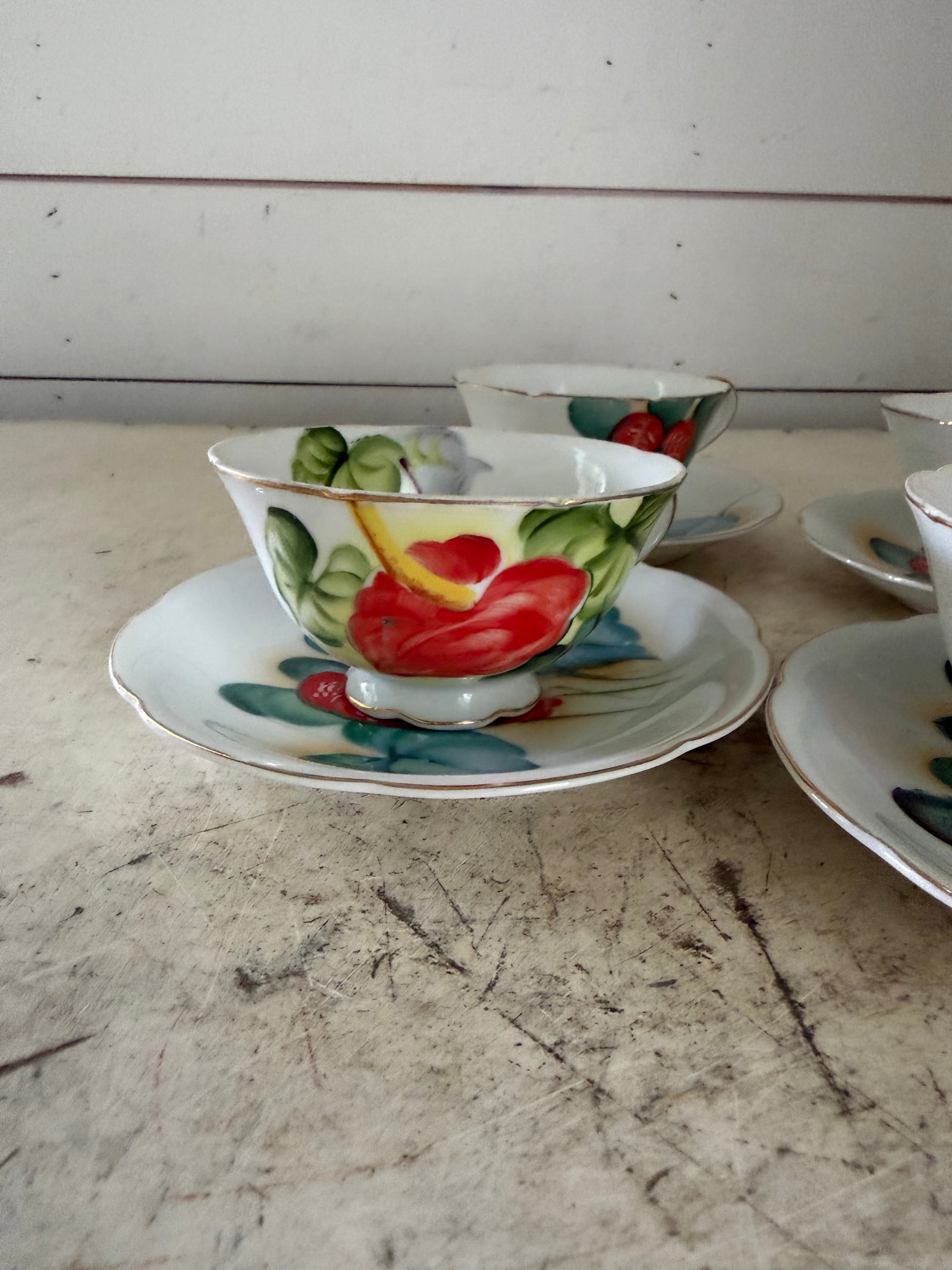 Vintage Anthurium Hawaii Cup And Saucer - sold individually picked at random hand painted