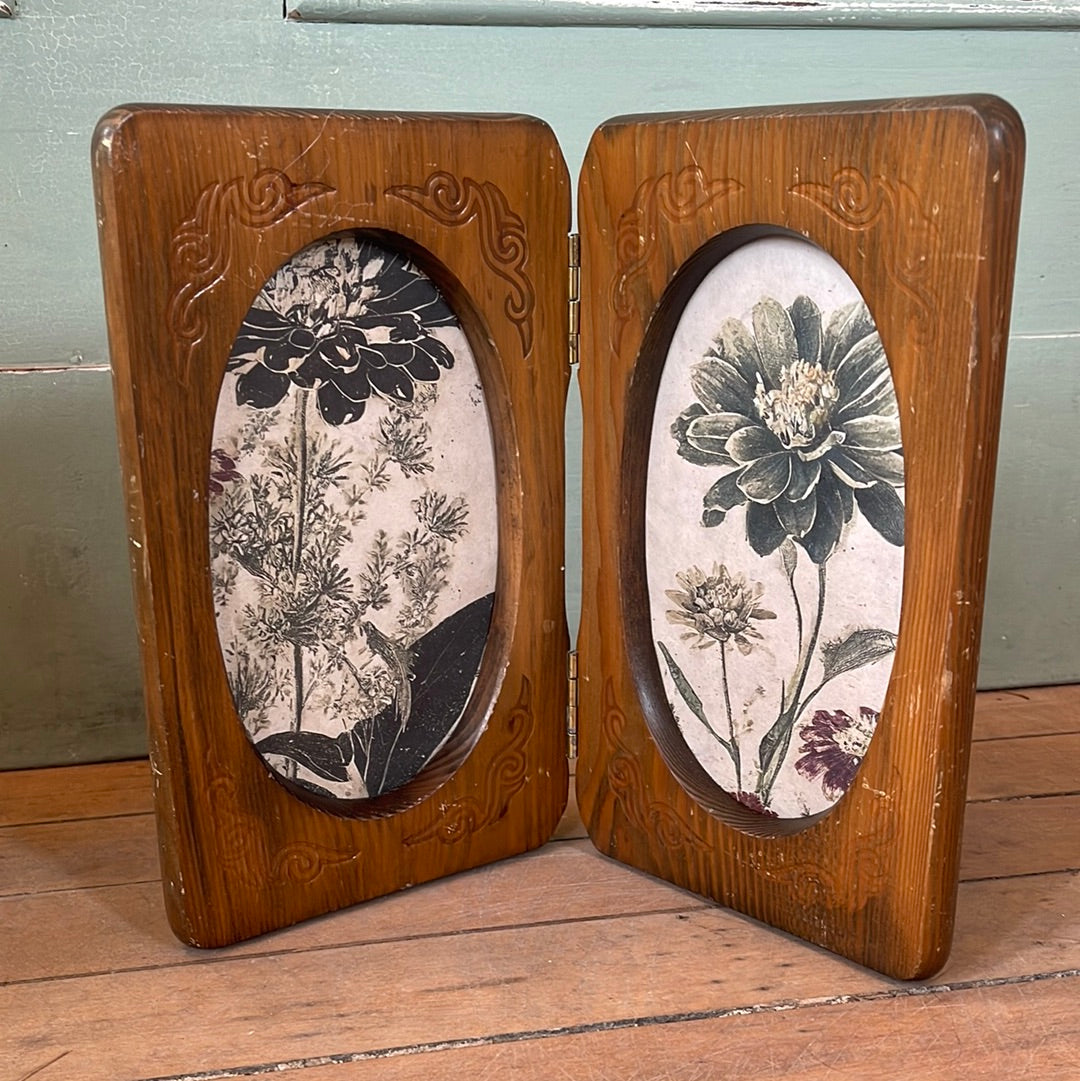Vintage Wood Double Frame With Art