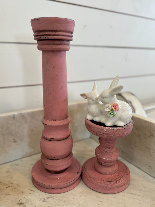 Set of Chippy Pink Candlesticks - Bunnies not included