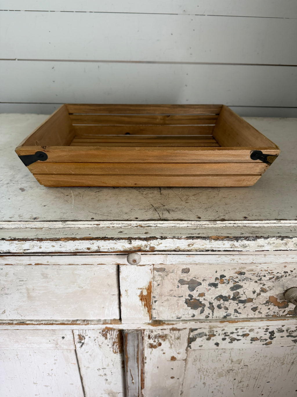 Rustic Wood Tray with Metal Corner Brackets - Will Get Makeover
