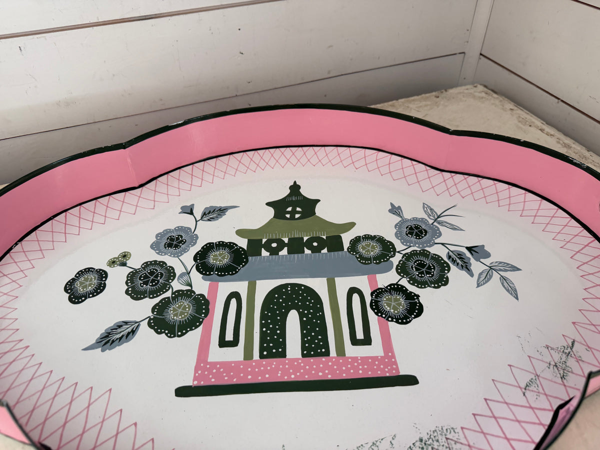 Madcap Cottage decorative tray hand-painted Pagoda chippy