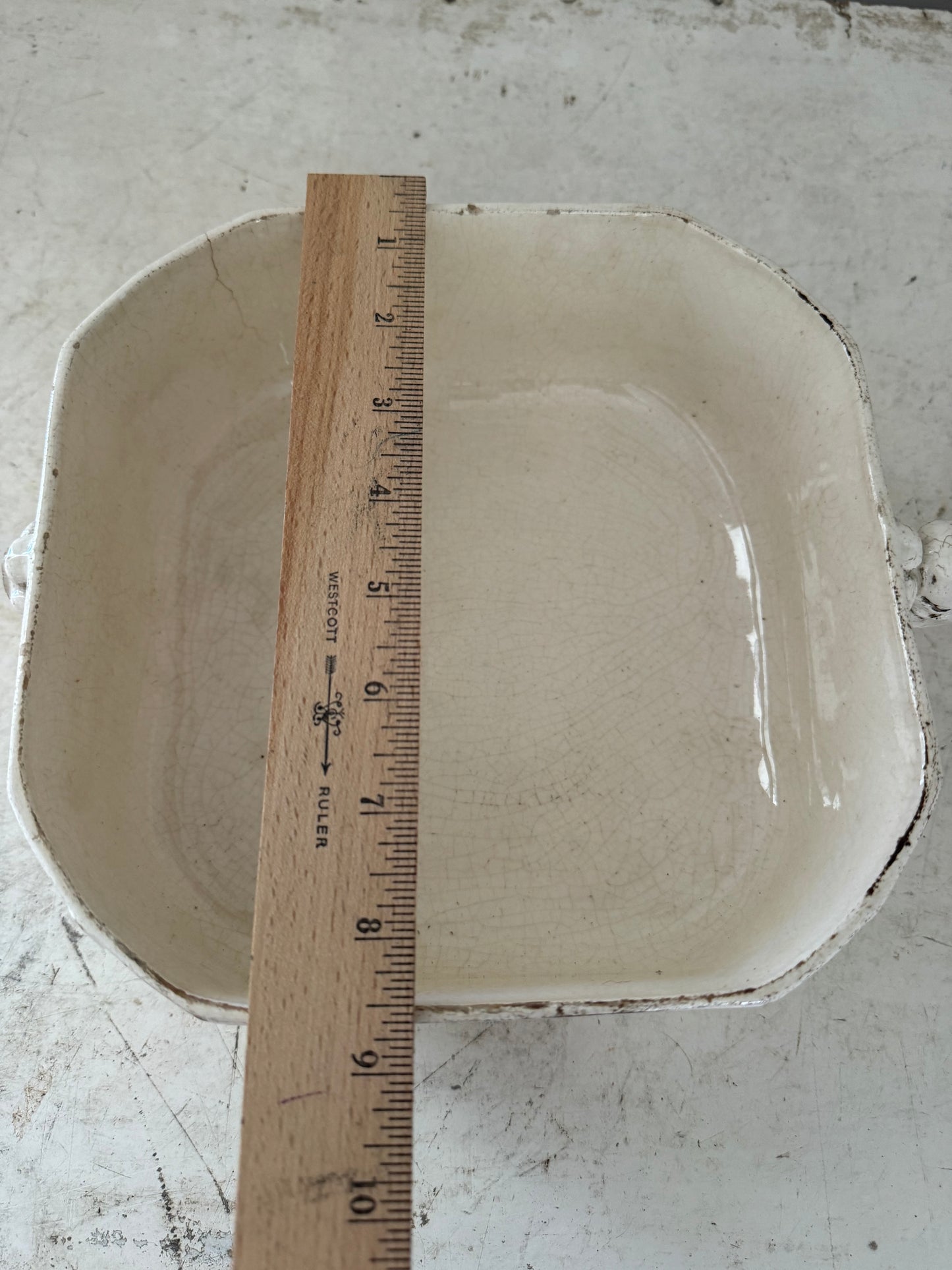 French Longchamp Monogram Ironstone Bowl has chips