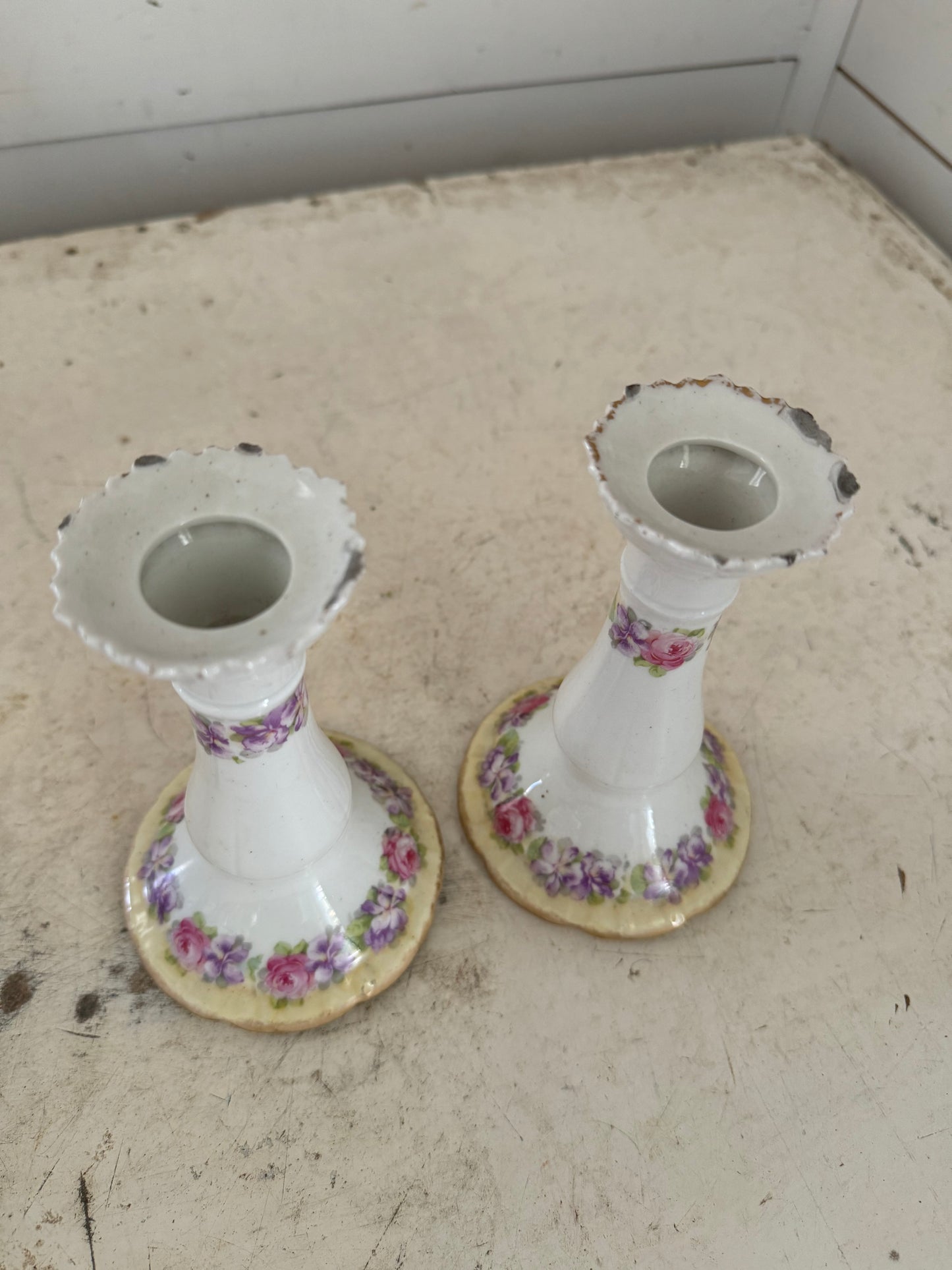 Pair of French Limoges Candlesticks as is has small chips as shown