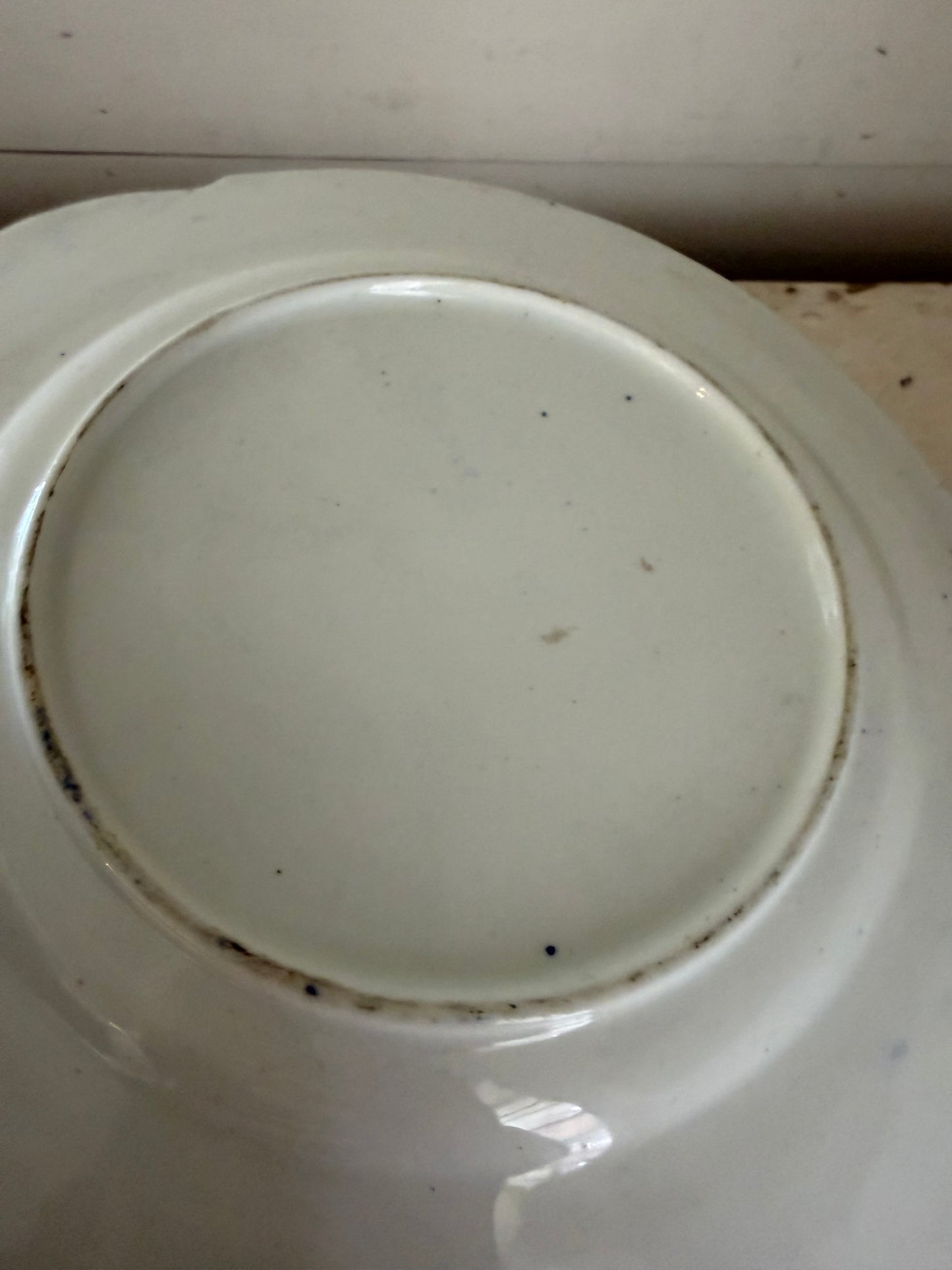 Antique Ironstone Flow Blue Blue White Willow Blue Pattern Plate has been repaired