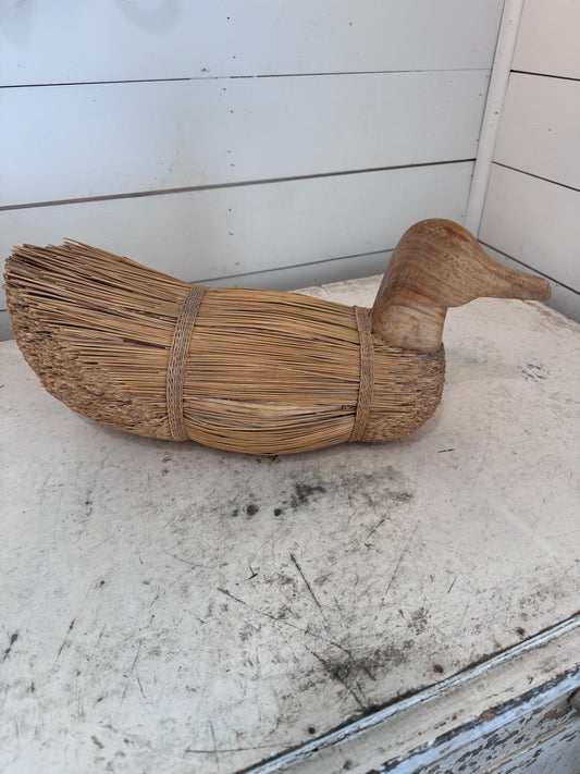 Carved Wood Duck with Reed Body