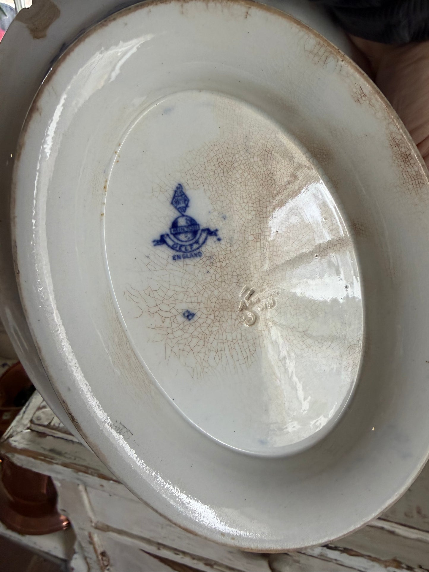 Flow Blue Serving Dish blue and white antique vegetable bowl footed serving dish ironstone china transferware classic English