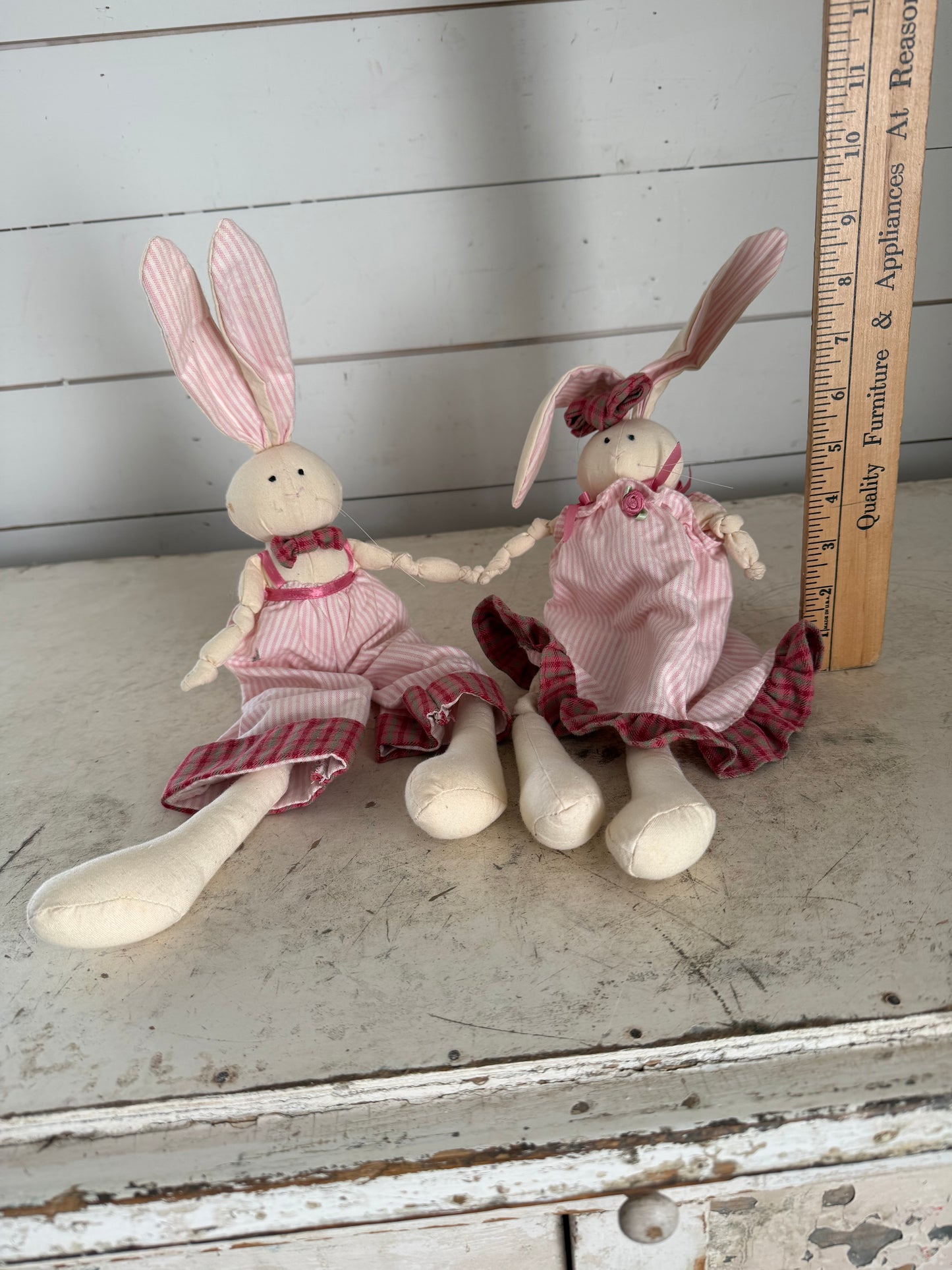 Vintage Plush Easter Bunnies Holding Hands