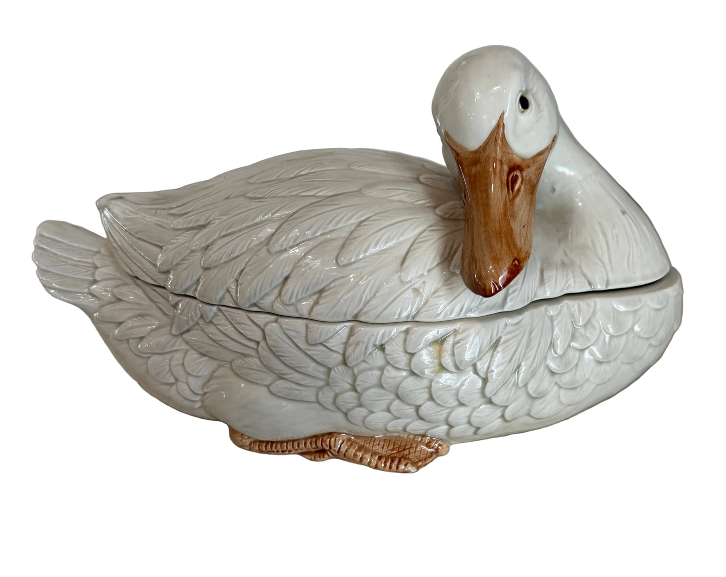 Vintage 1976 Fitz & Floyd Ceramic Goose Swan Soup Tureen w/ Ladle Spoon