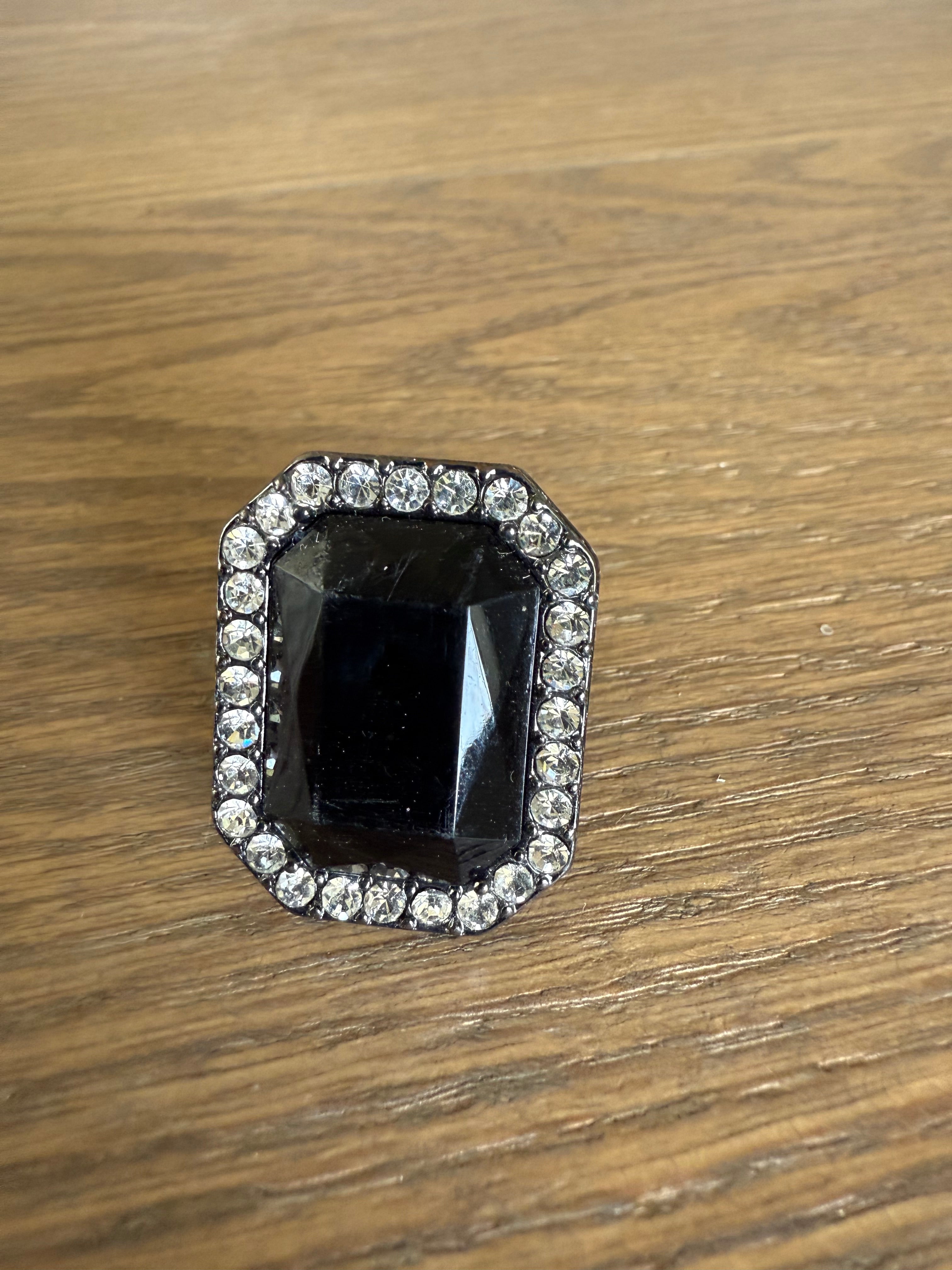 Black and Rhinstone Adjustable Ring