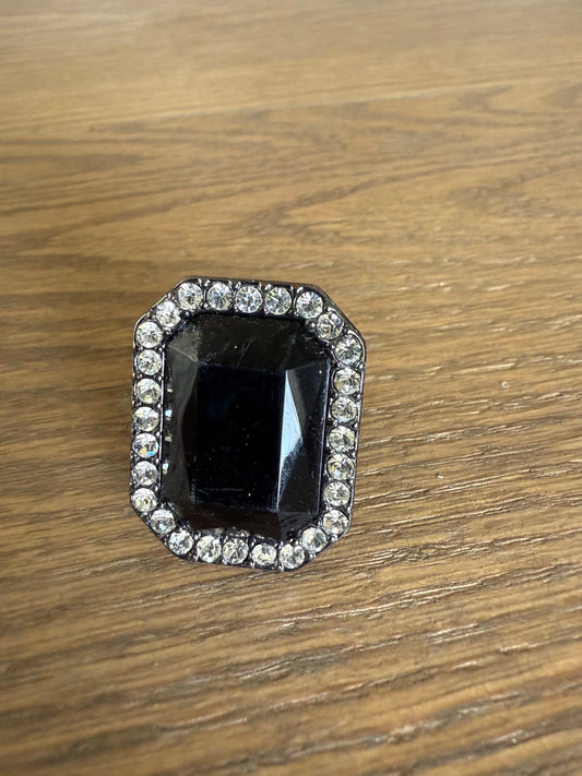 Black and Rhinstone Adjustable Ring