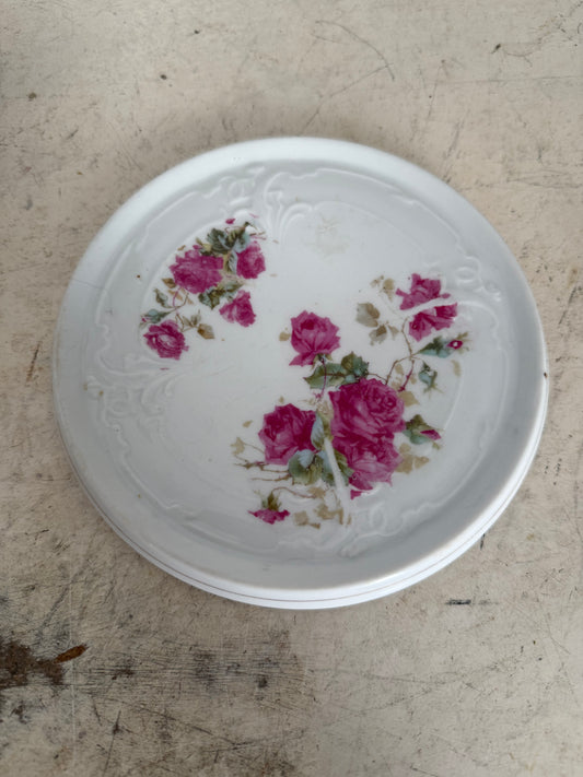 Vintage Porcelain Tea Trivet or Hot Plate with Floral Pattern, Vintage White Ceramic Tea Trivet Red and Pink Roses