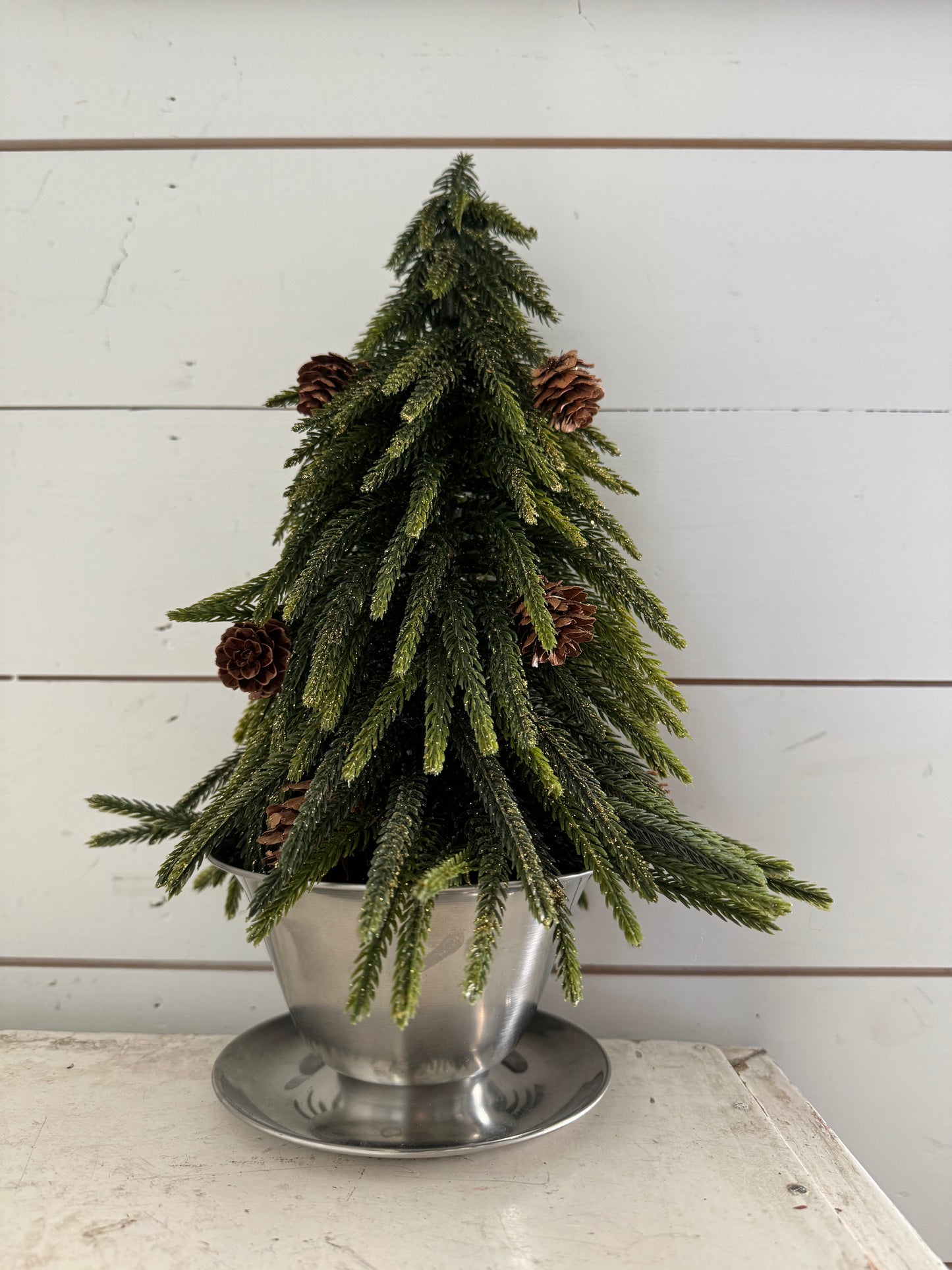 14” Christmas Tree in Vintage Vessel will be permanently affixed