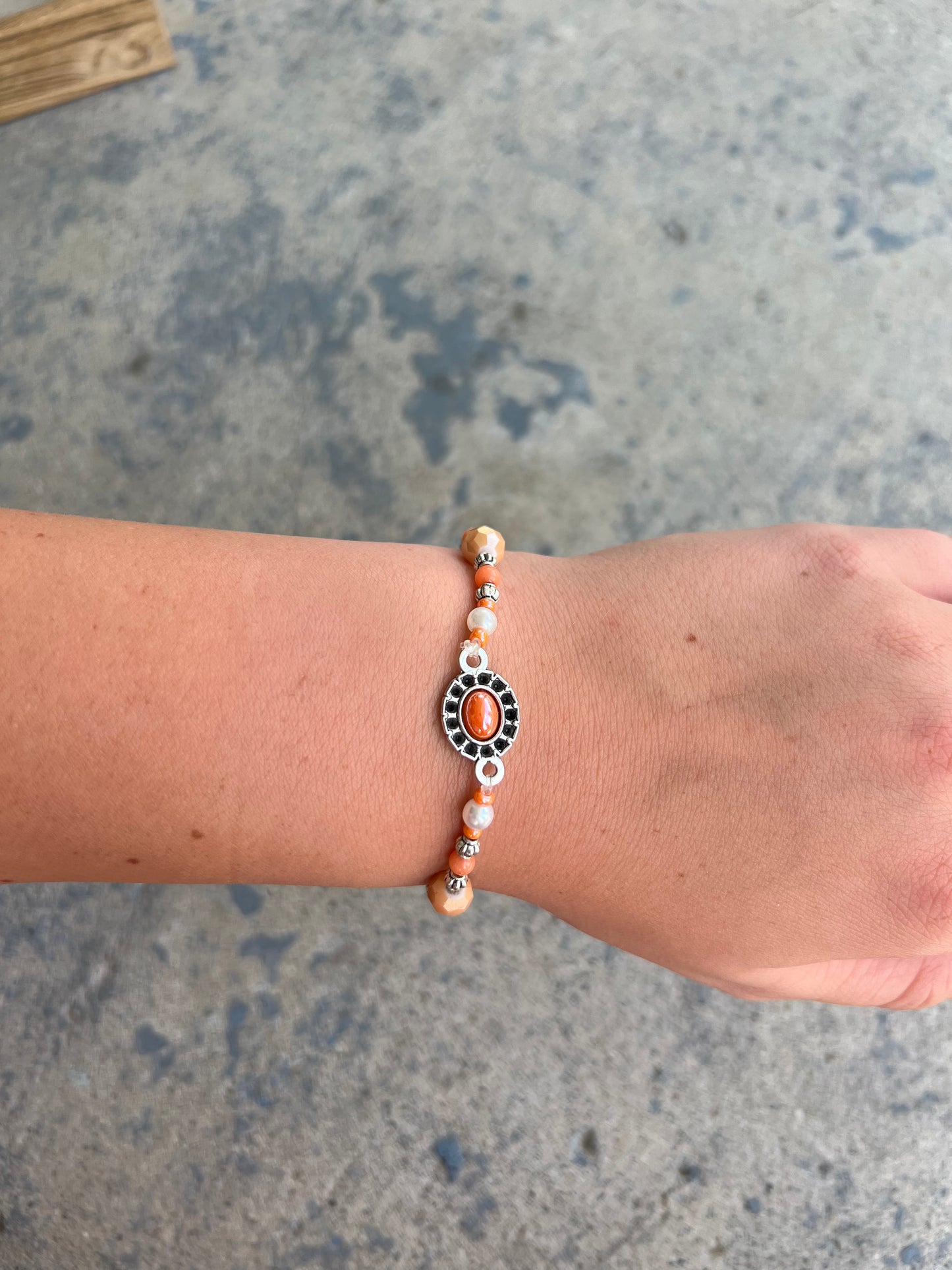 Orange and pearl handmade beaded bracelet