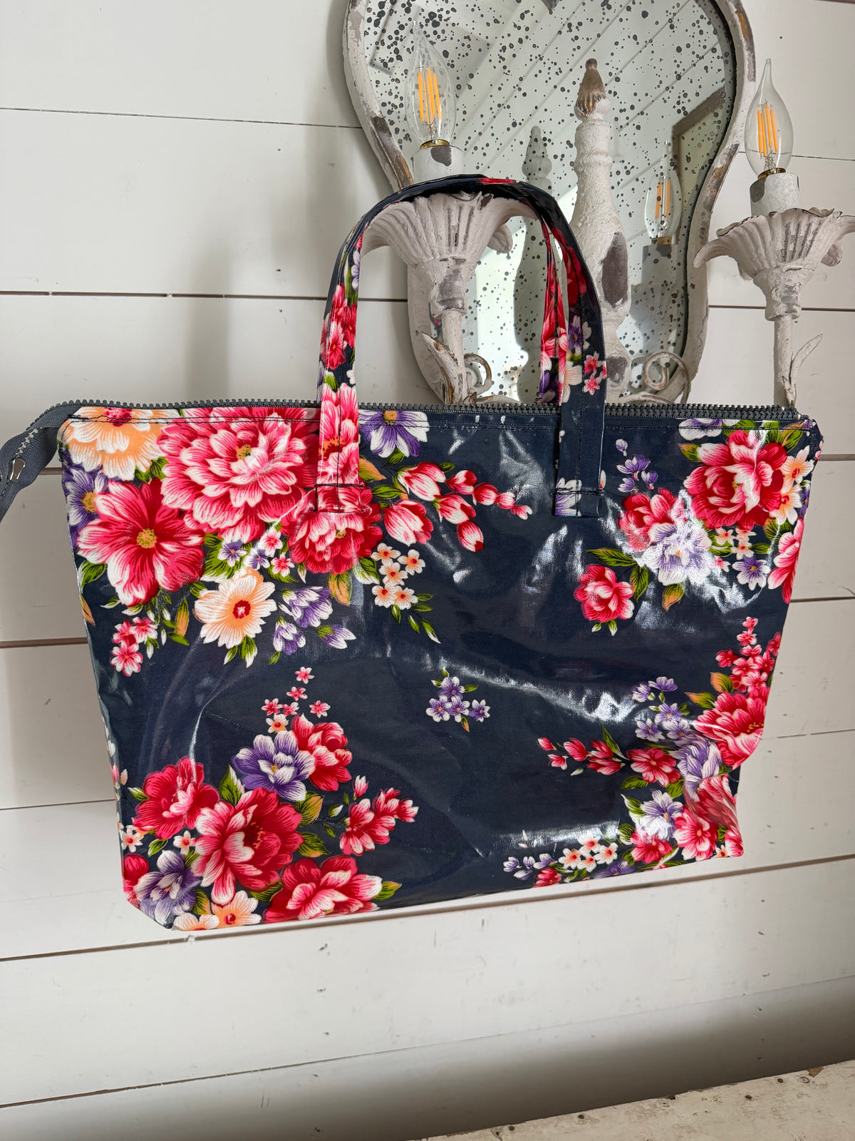 Navy with flowers tote