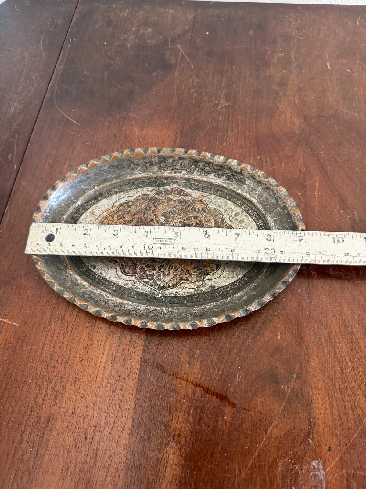 Antique Hand Engraved Silver Plate Over Copper Tray