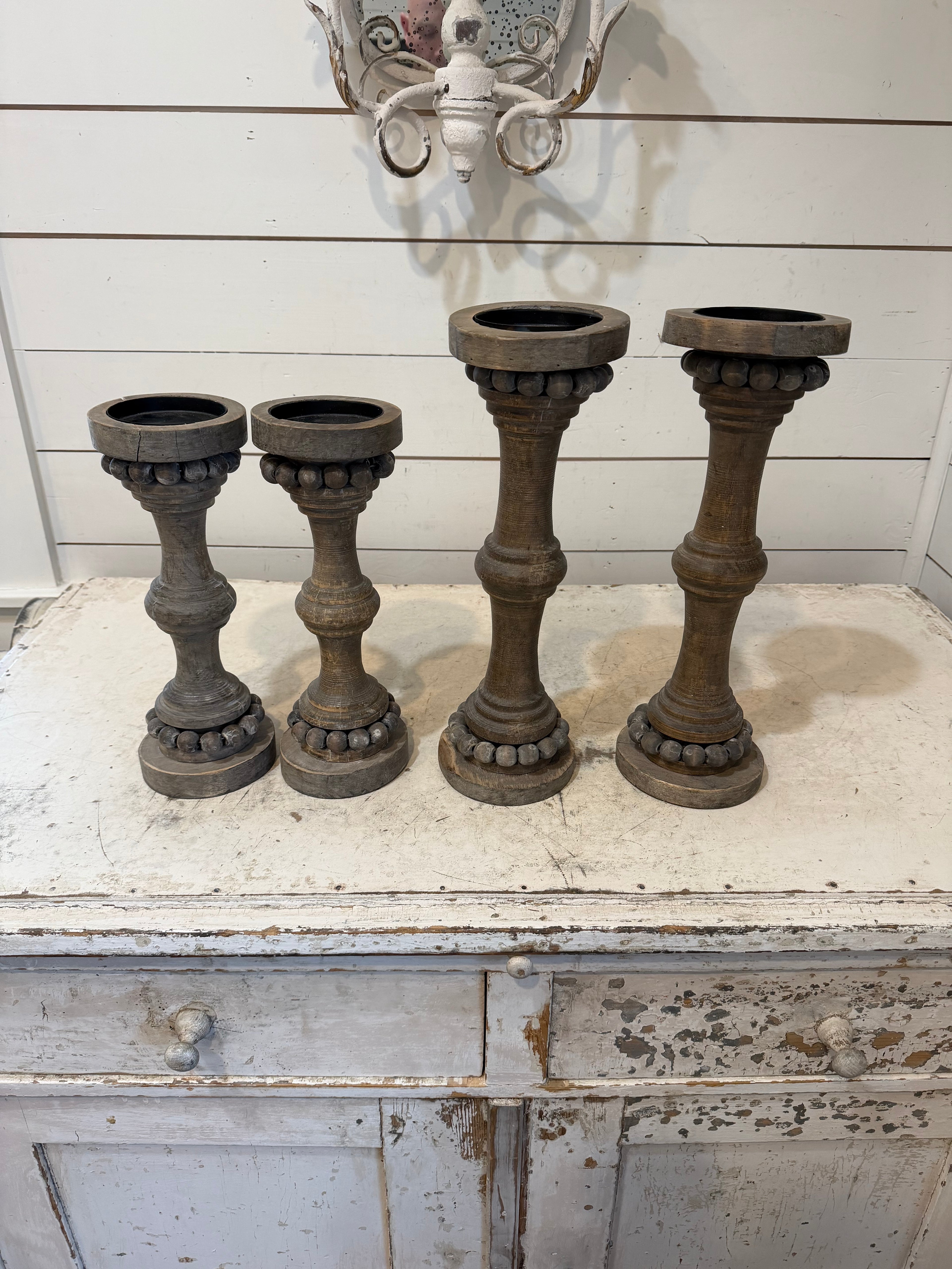 Chunky Wood Candlesticks sold as individual sets of 2 candlesticks - 1 tall and 1 medium Candlestick