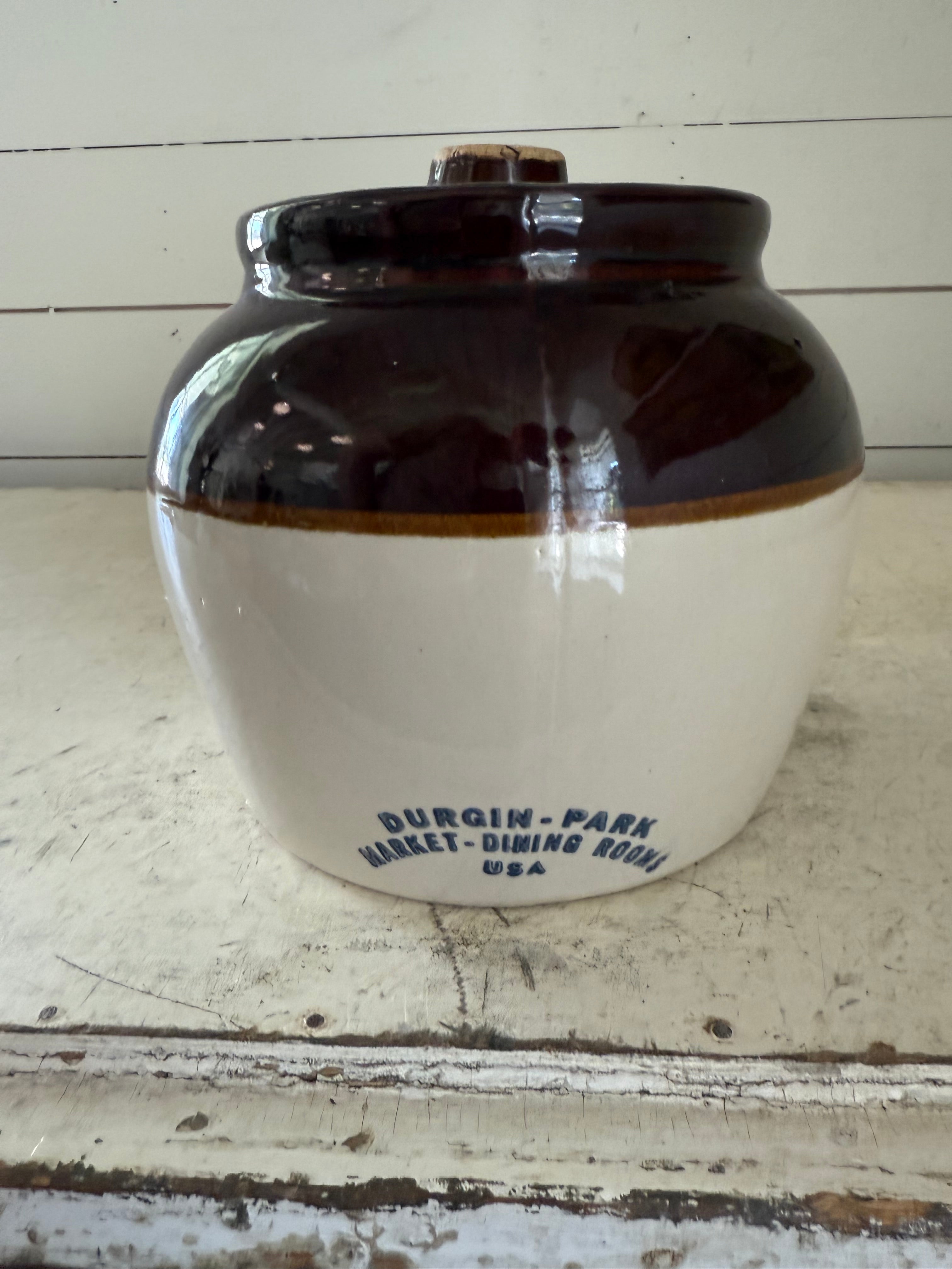 Vintage Number Three Bean Crock has small chip in lid