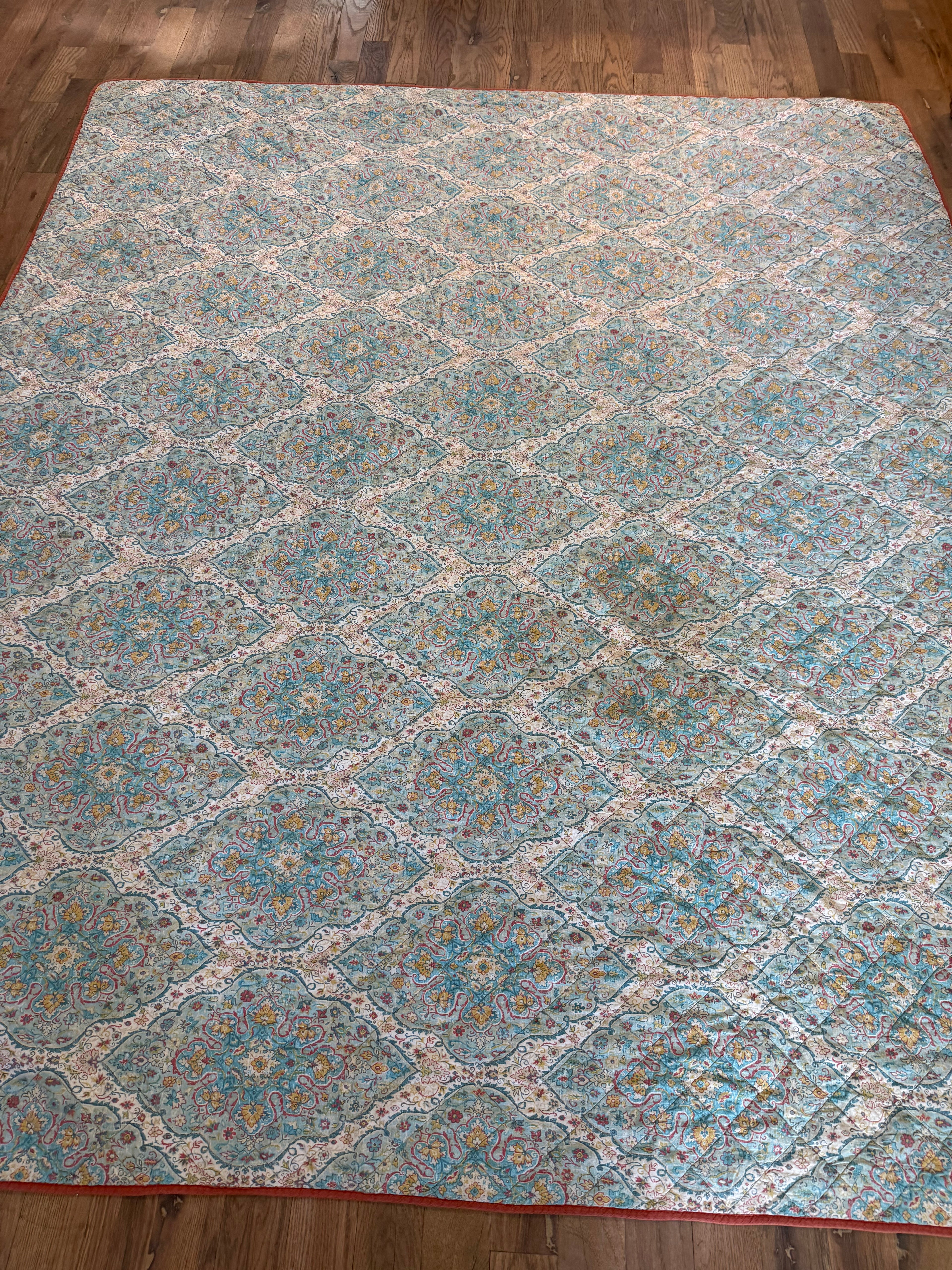 Queen size bohemian turquoise, and coral quilt