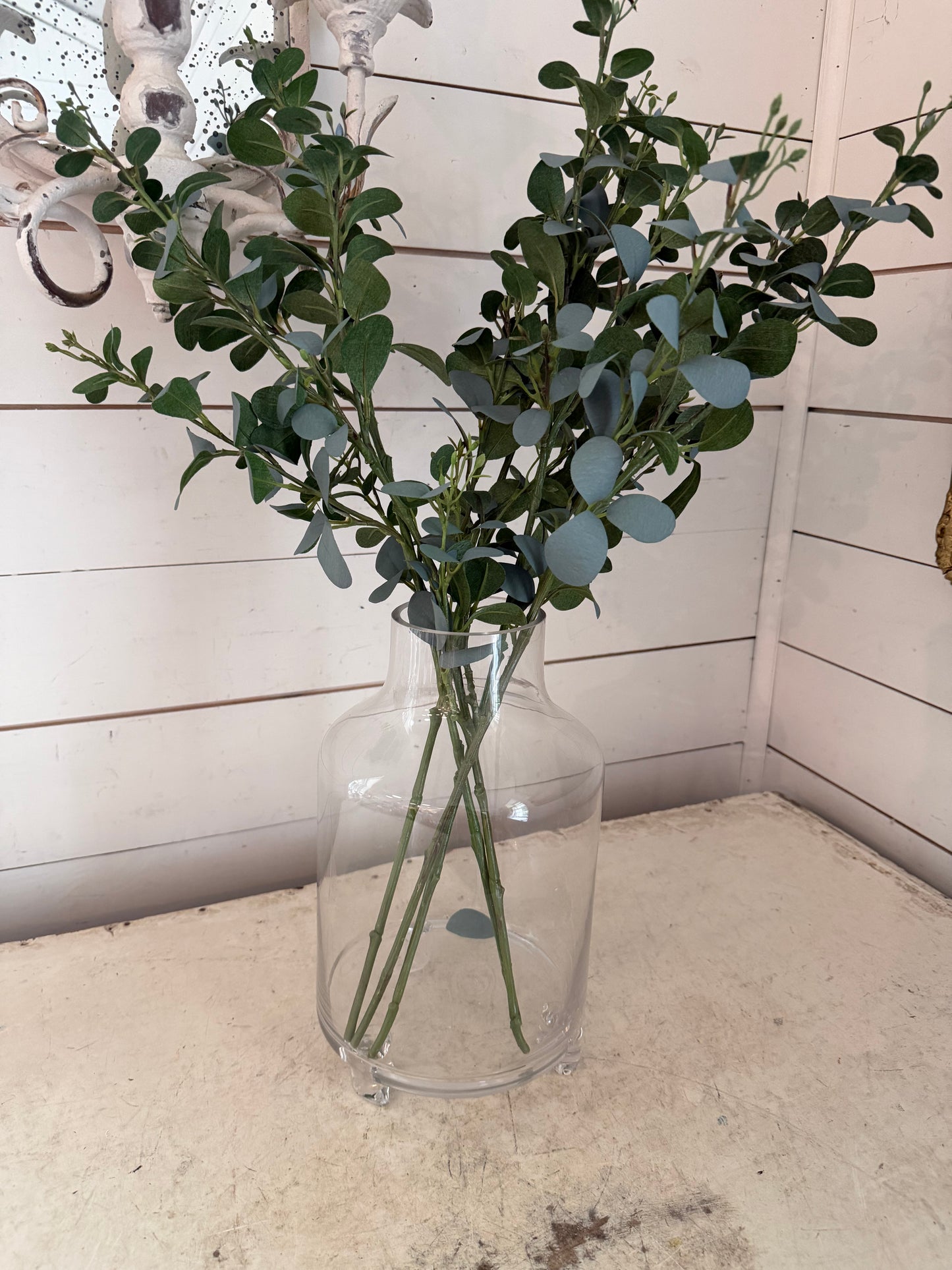 Blown glass large vase with eucalyptus included