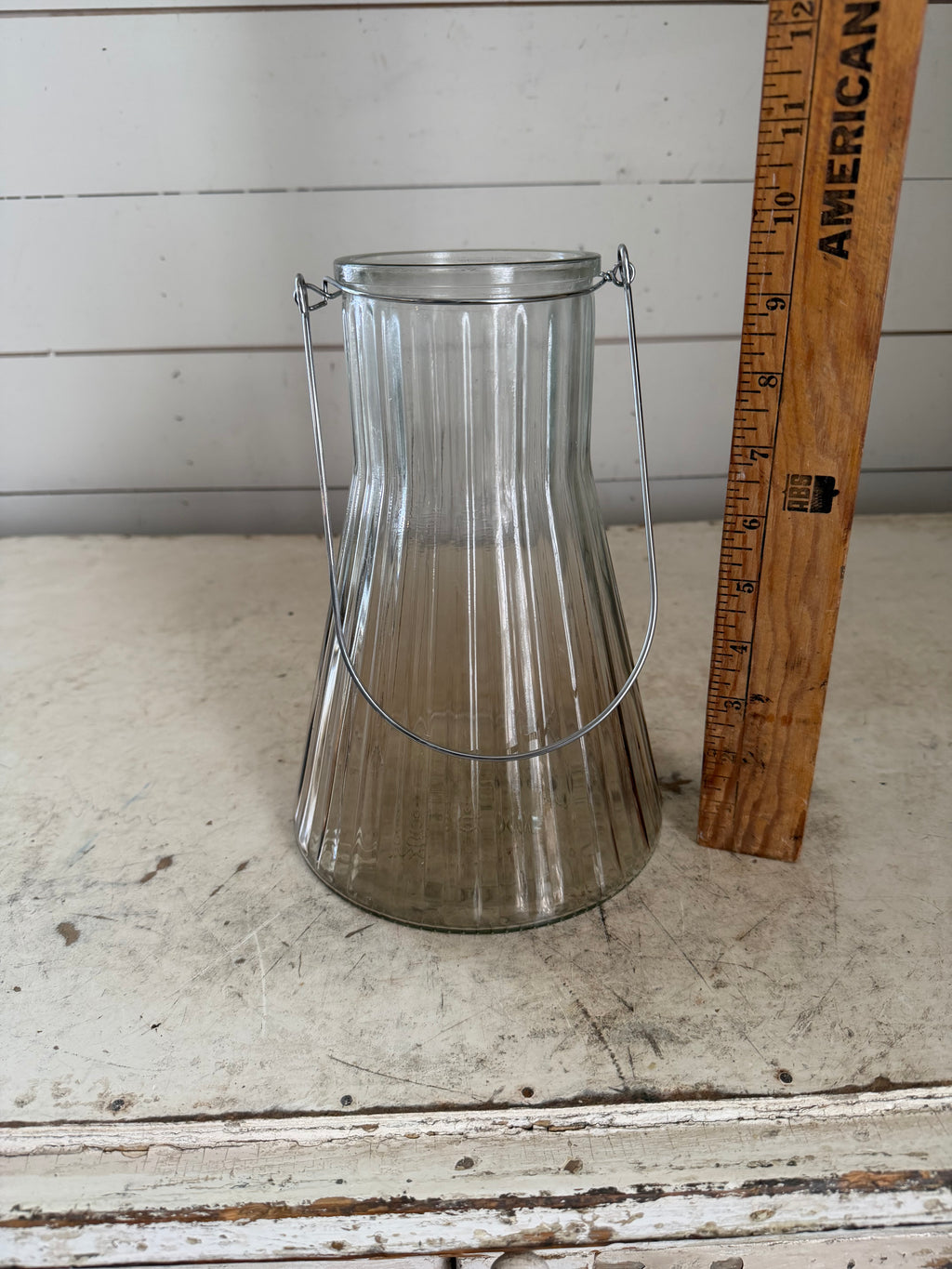 Vintage Ribbed Glass Lantern With Handle