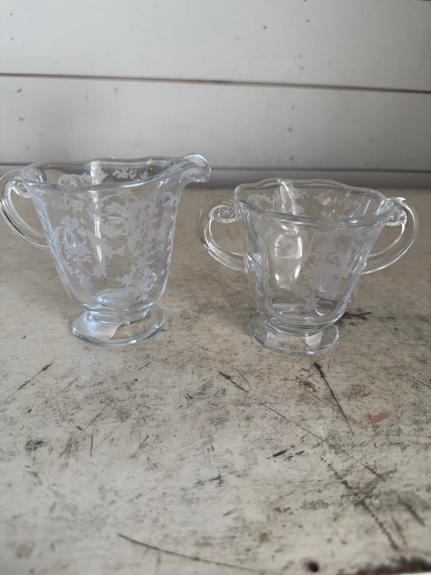 Fostoria Crystal Navarre Creamer and Open Sugar Bowl