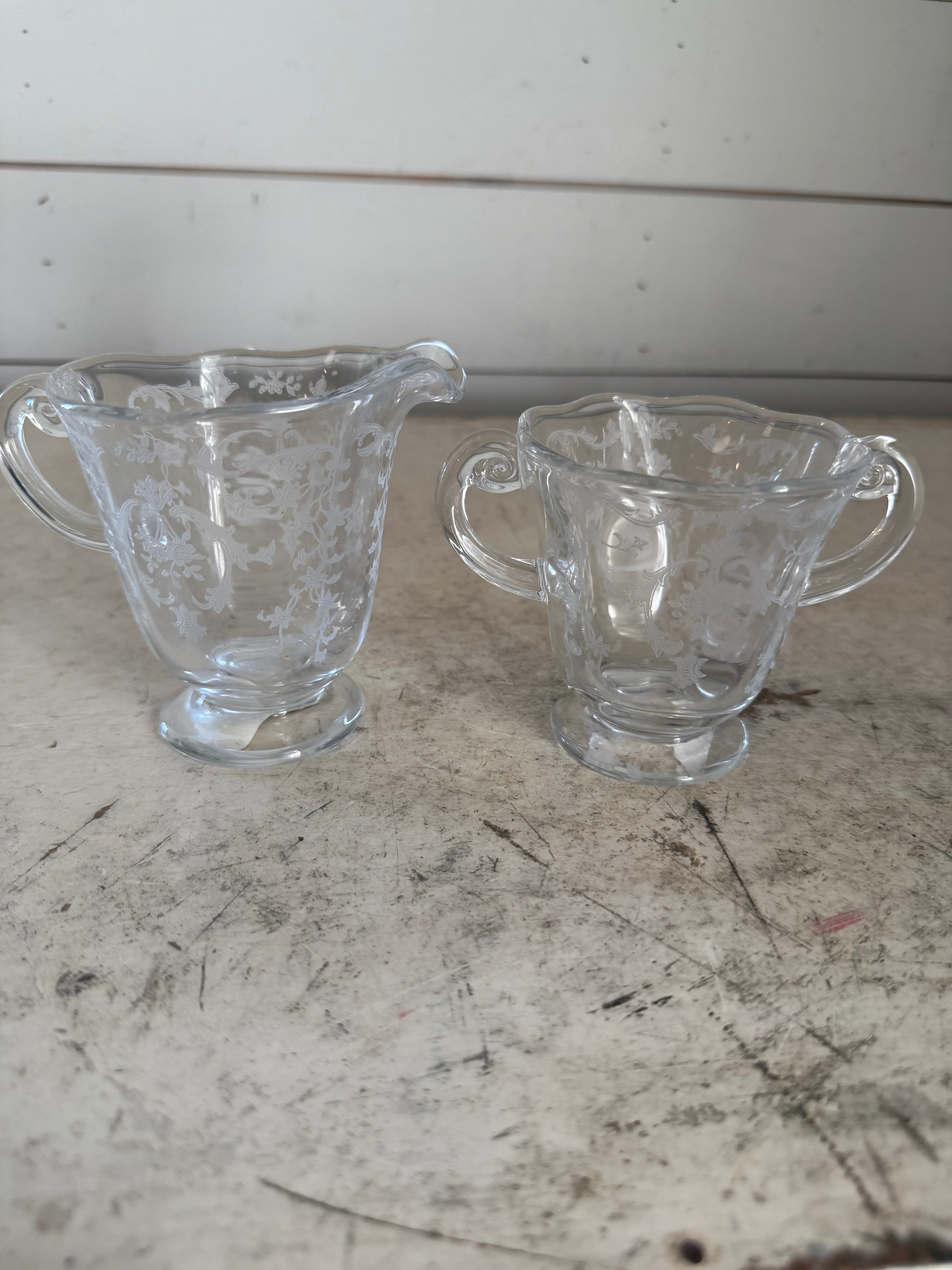 Fostoria Crystal Navarre Creamer and Open Sugar Bowl