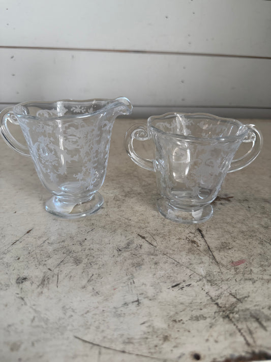Fostoria Crystal Navarre Creamer and Open Sugar Bowl