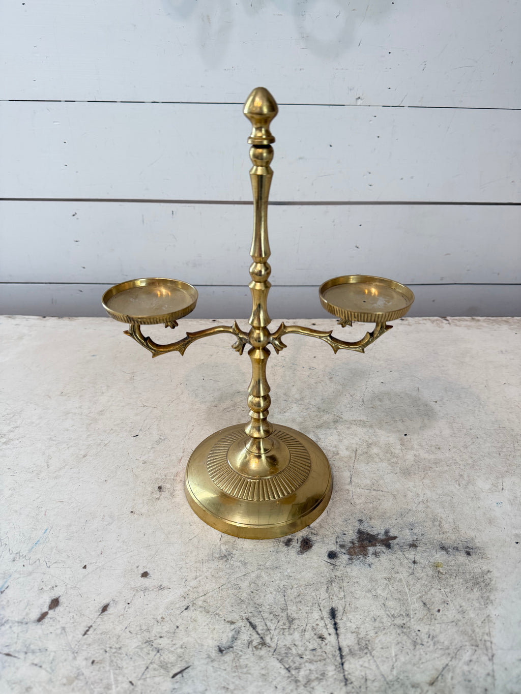 vintage solid brass two-tier candelabra or scale-style candle holder