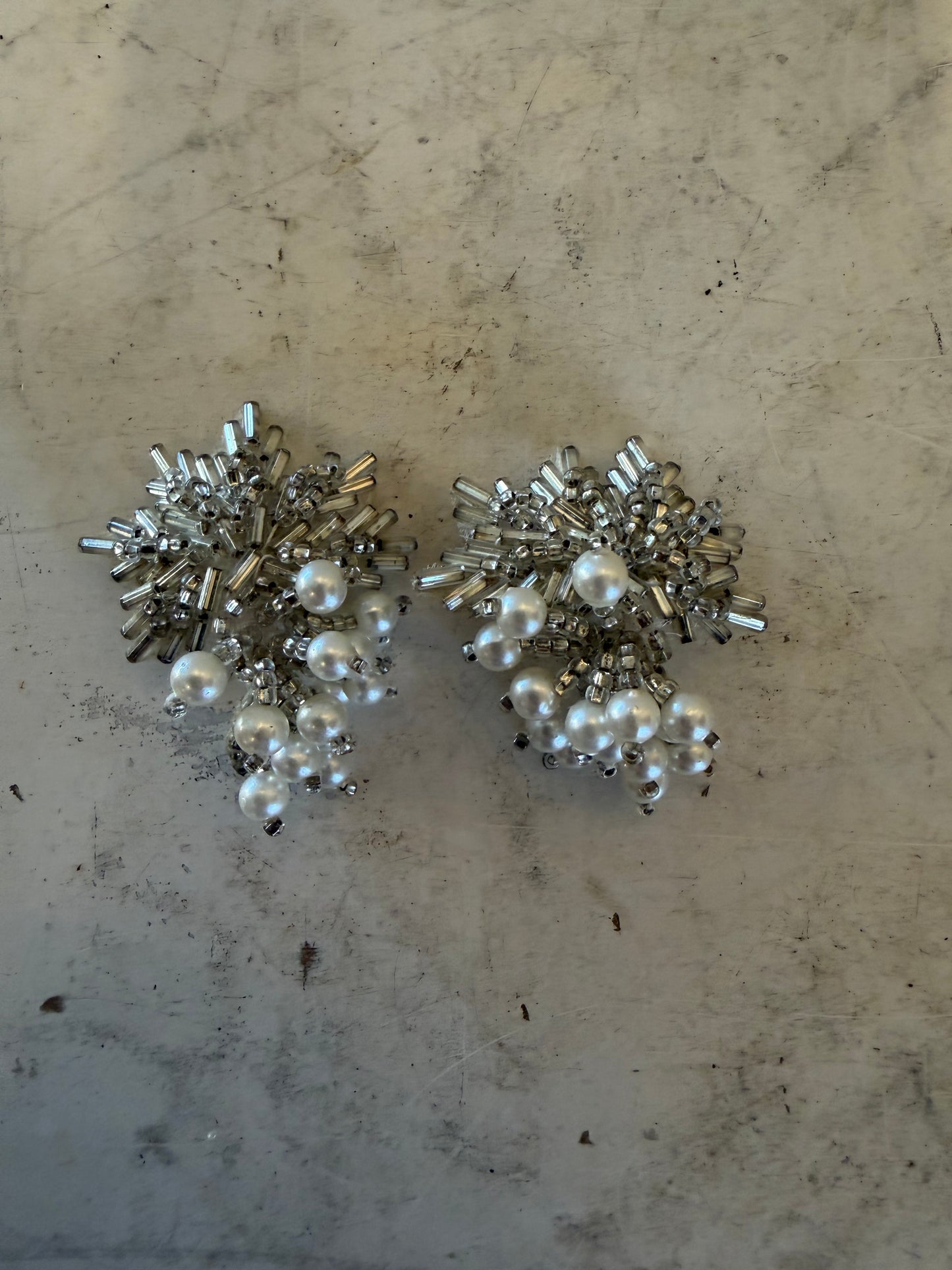 Vintage cocktail silver toned Beaded Earrings