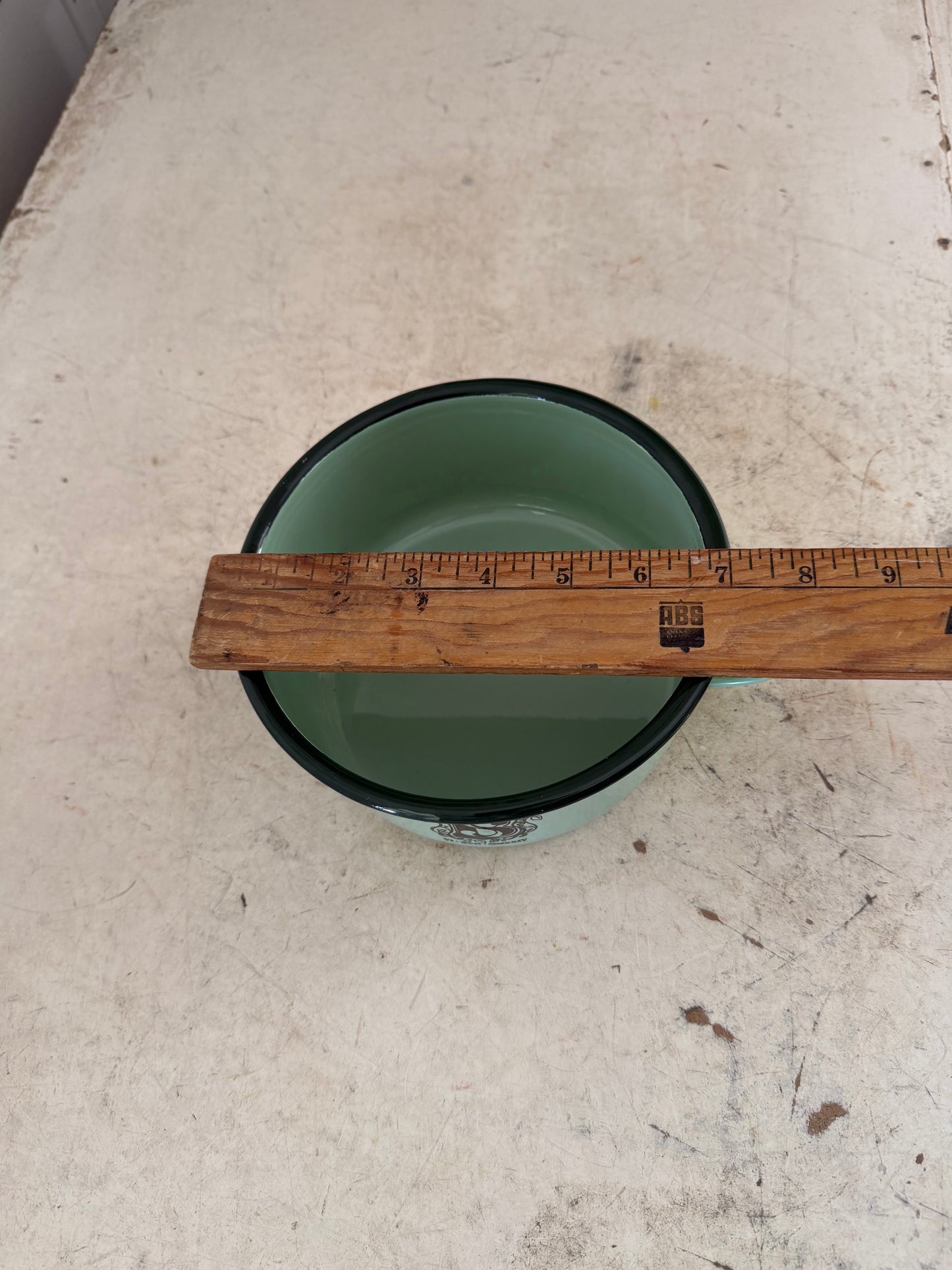 Mint green monogrammed Enamel Pot with Handles - SOLD INDIVIDUALLY