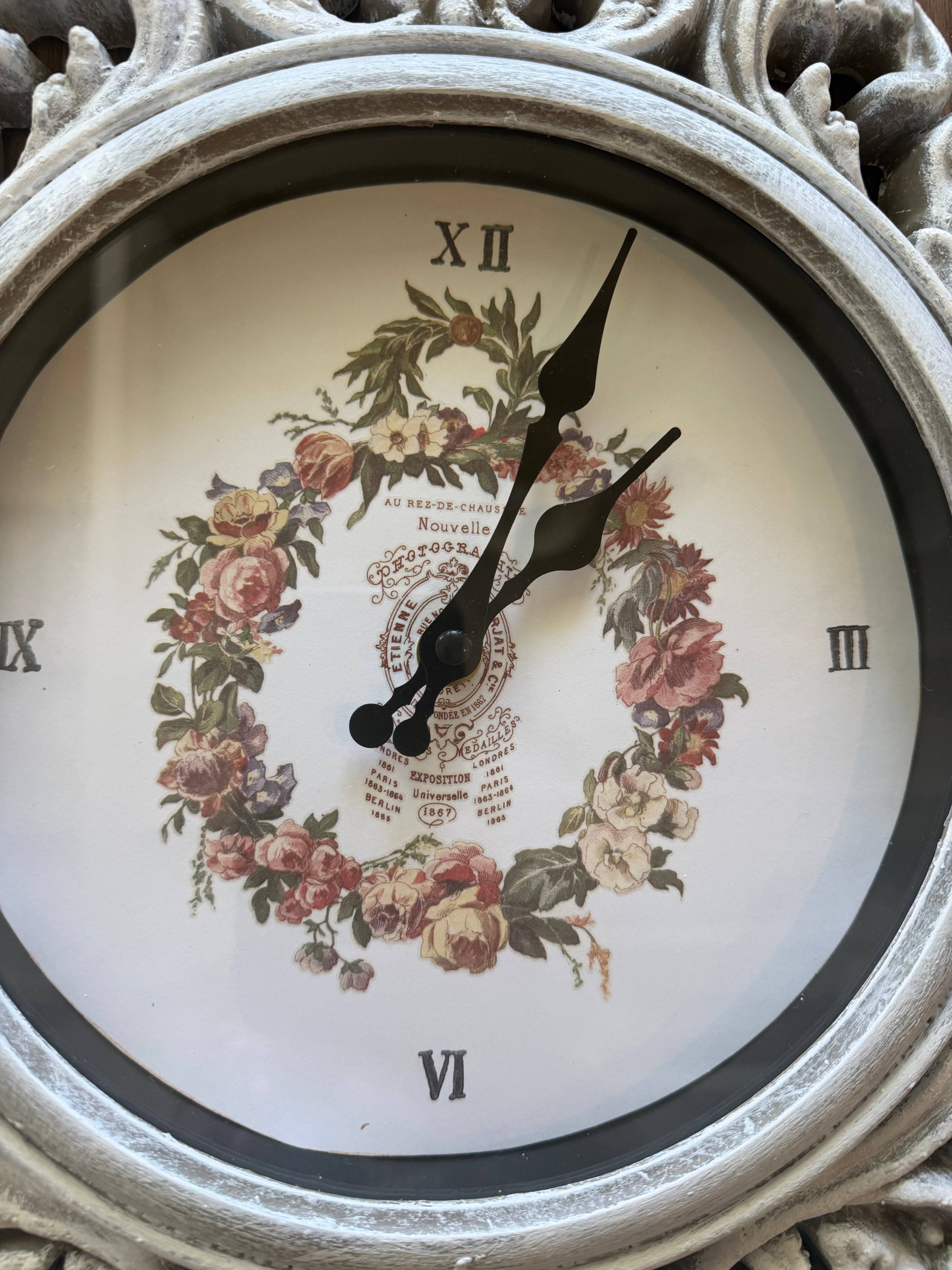 French Style Ornate Wall Clock 16” across
