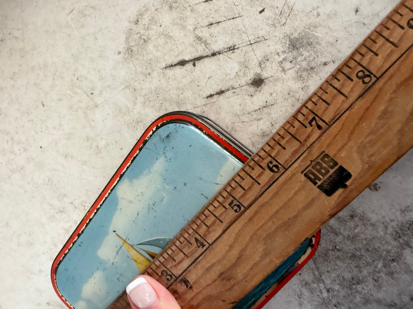 Vintage Blue Bird Toffee Tin Box Empty England 1950s Coastal Harbor Scene Advert