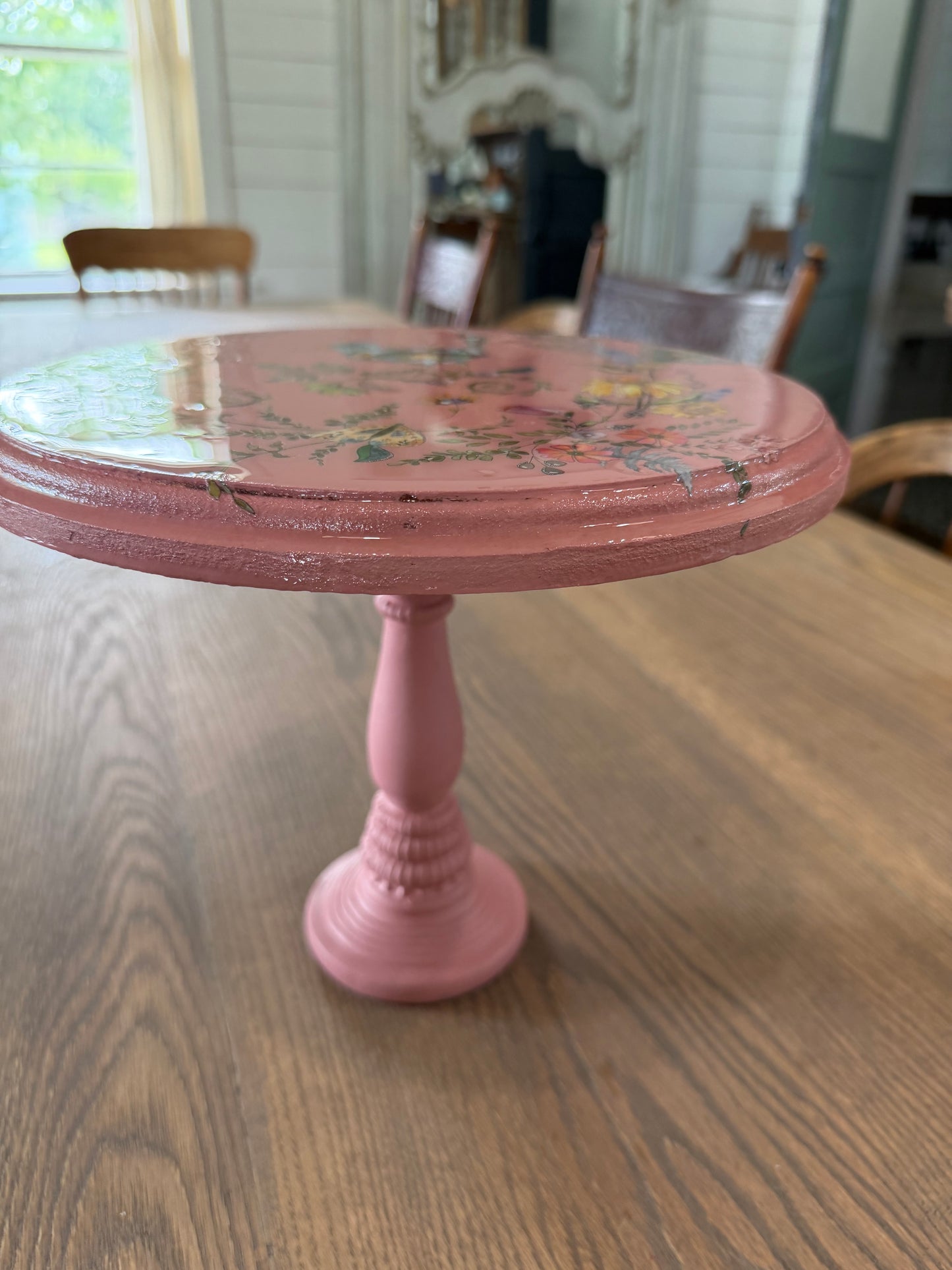Hand Painted Floral  Pedastal Food Safe Resin on top