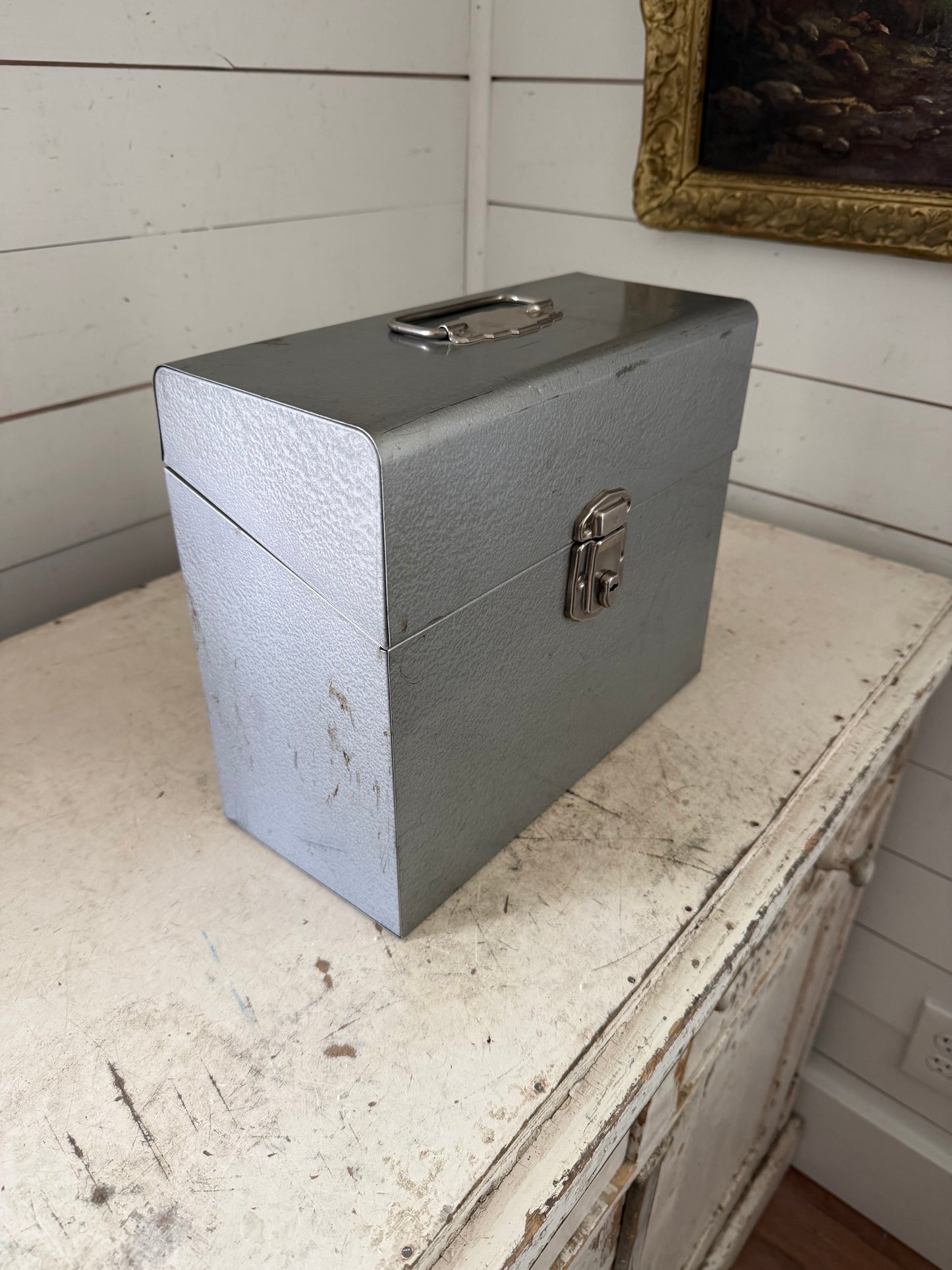 Vintage gray enamel metal porta-file - Will get makeover
