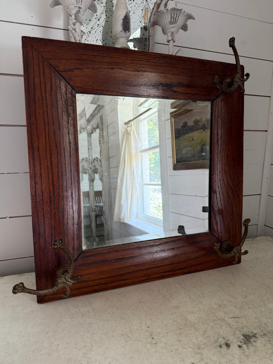 Heavy Wooden Victorian Antique Mission Diamond FRAME WALL GLASS MIRROR HOOK Wood