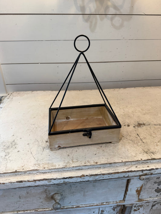 Black Metal and Tan Wood Planter