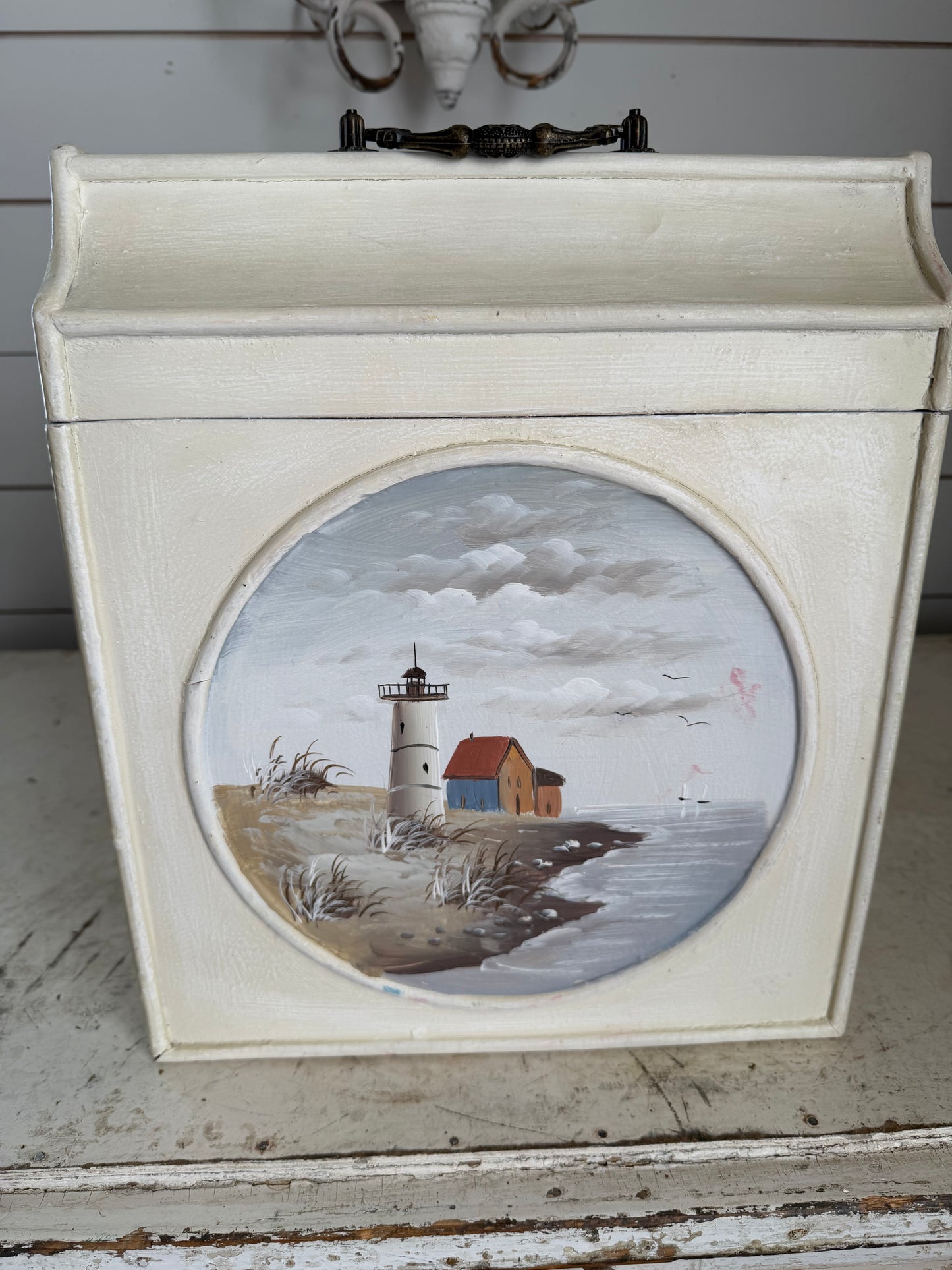 Hand painted lighthouse scenes wood storage box