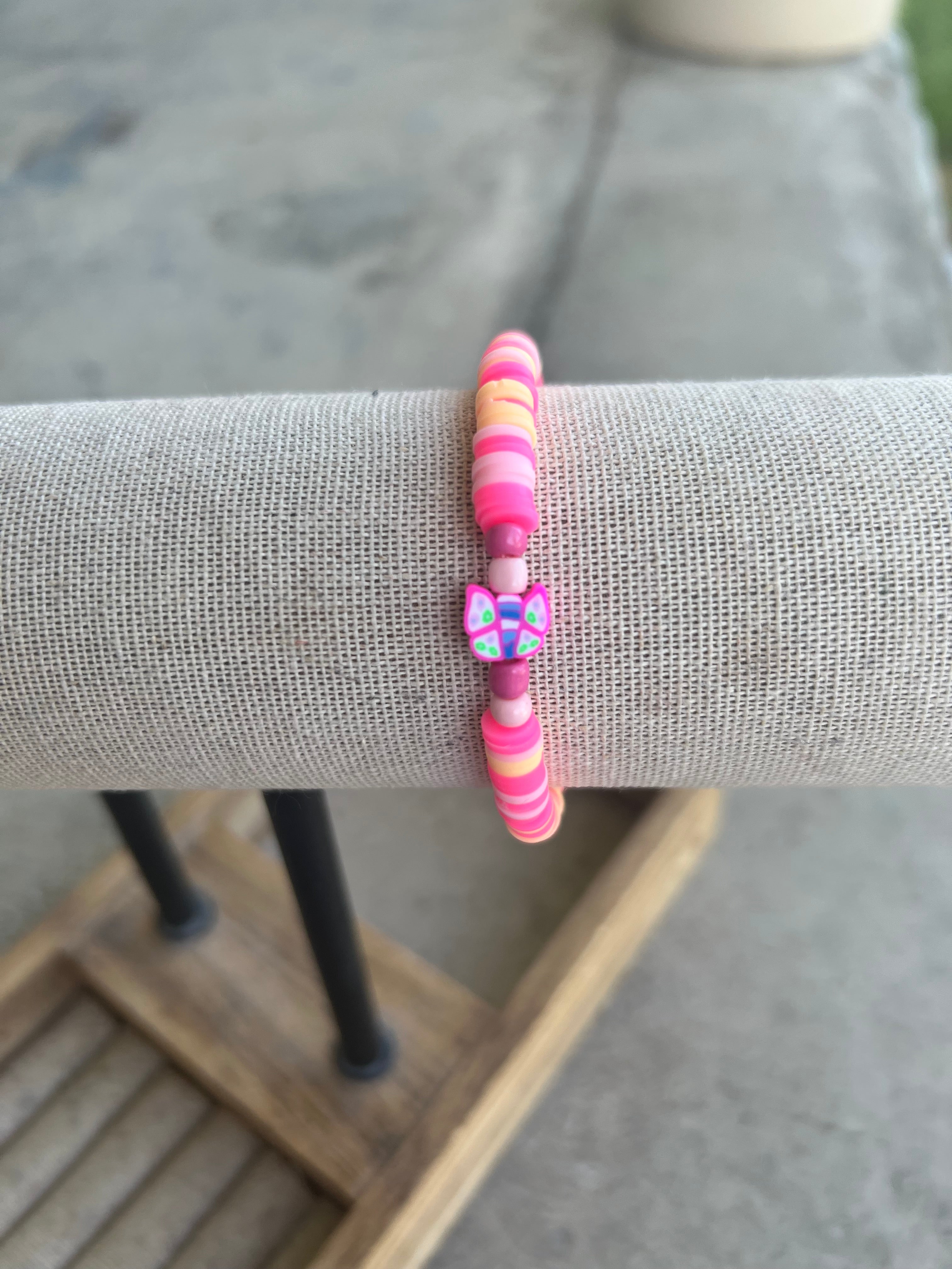 Pink butterfly homemade clay Bracelet