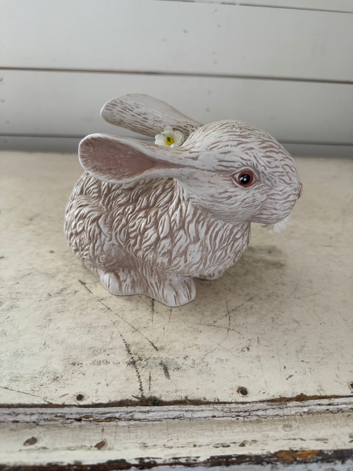 6” white and gray porcelain bunny