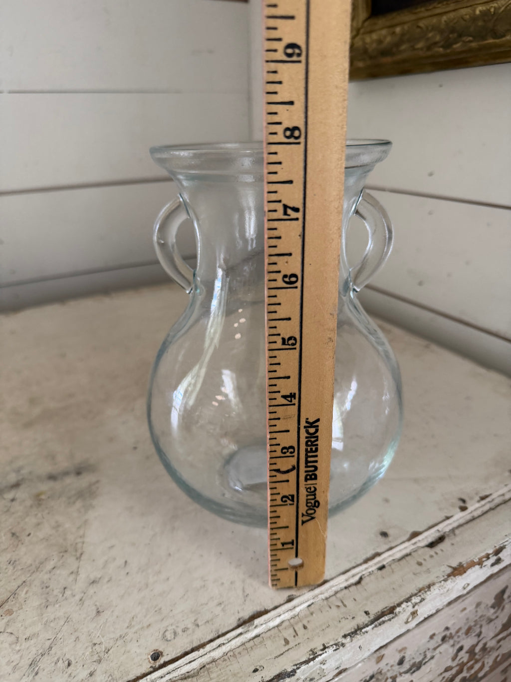 Double handled clear, glass vase