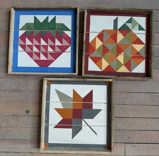 Hand Painted Barn Quilt Art - reclaimed lath frames - sold individually
