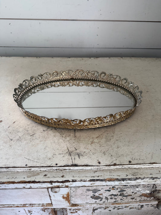 Vintage Gold Toned Metal Filagree Mirror