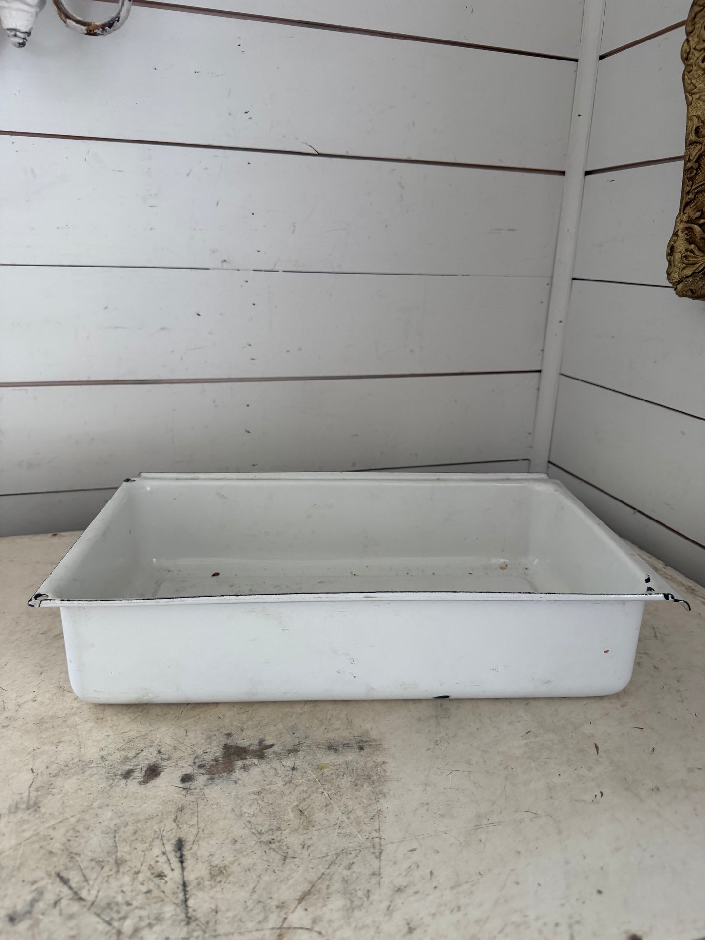 Vintage Large Enamelware White Refrigerator Drawer Box Bin Tray
