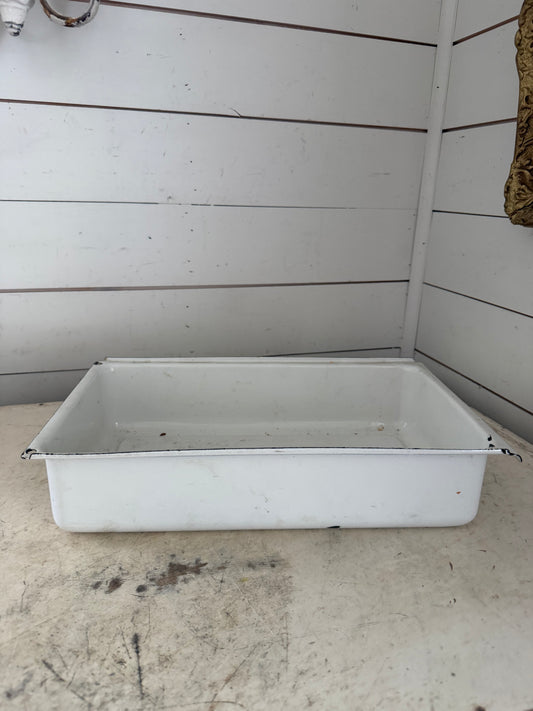 Vintage Large Enamelware White Refrigerator Drawer Box Bin Tray