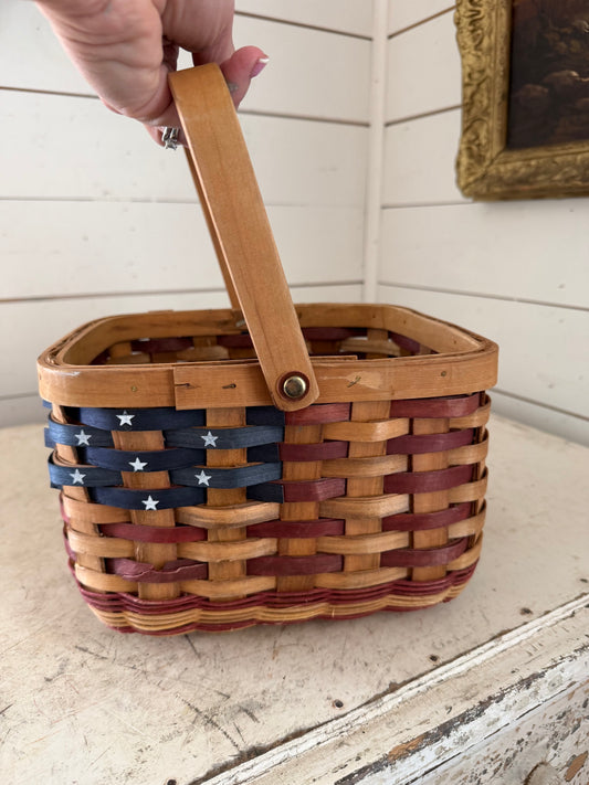 Vintage Patriotic American Flag Basket