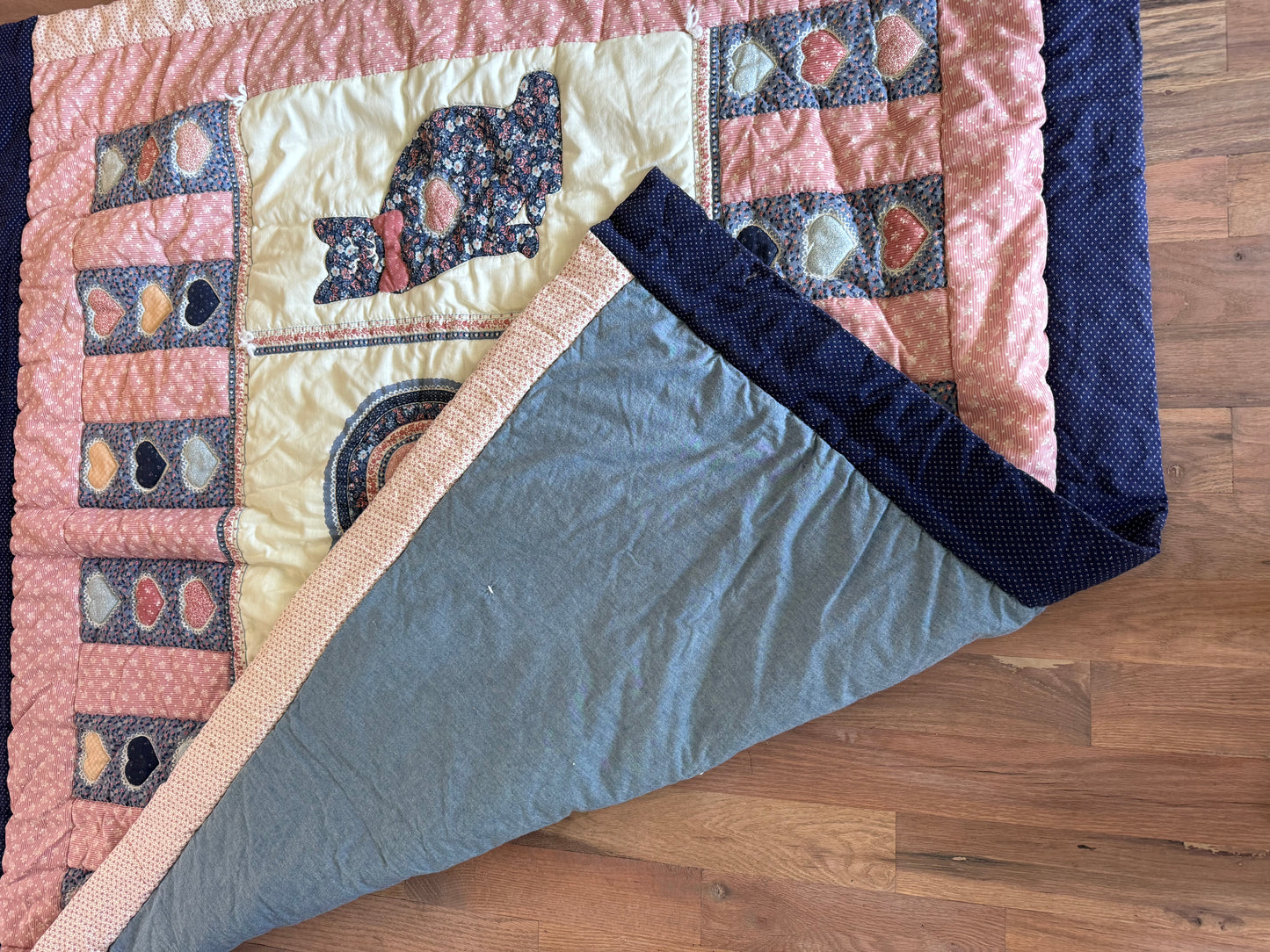 Cat and Heart Home Made Lap Quilt