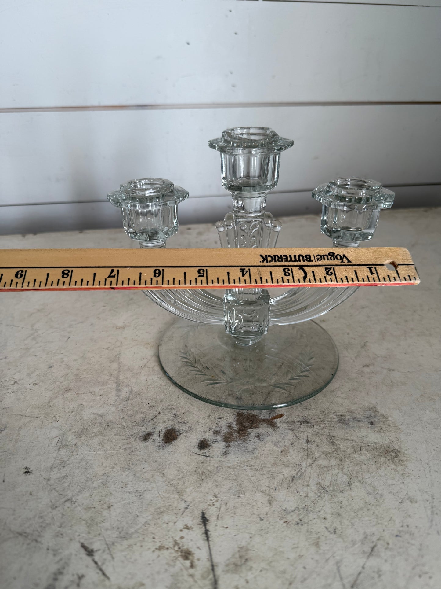 Vintage tiffin etched glass candle holder