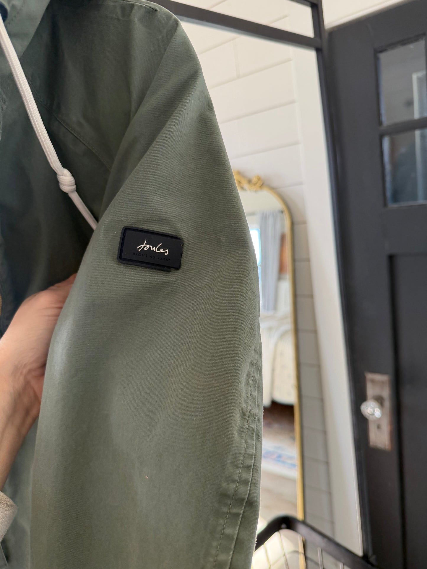 Joules Right as Rain perfectly worn in Safe Green Rain Coat
