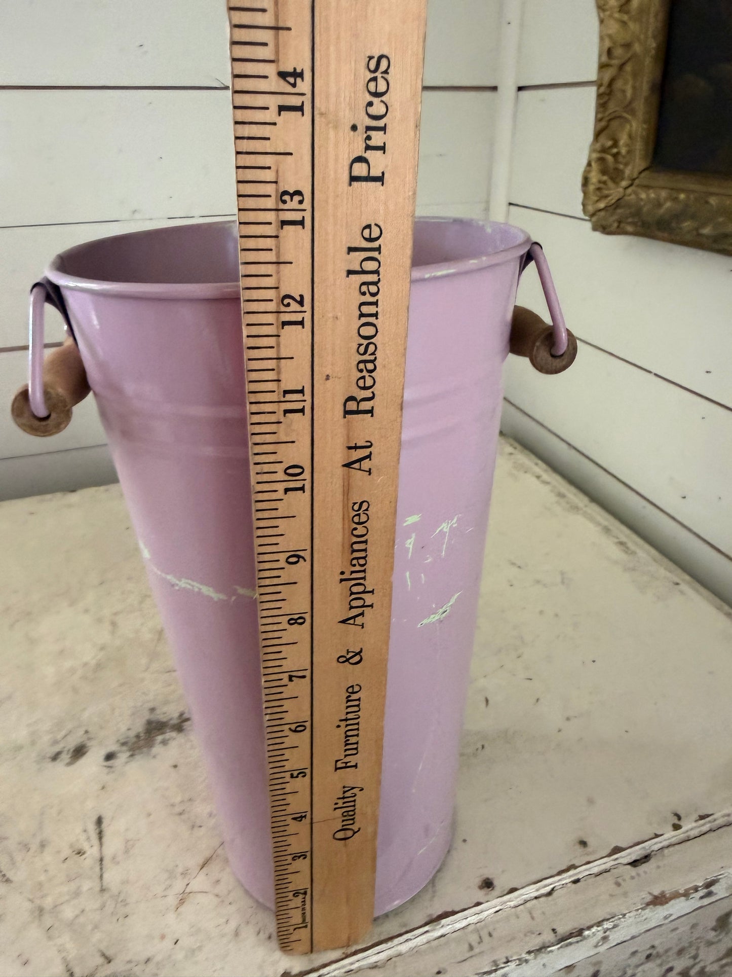 Large French floral bucket with wood handles will get makeover