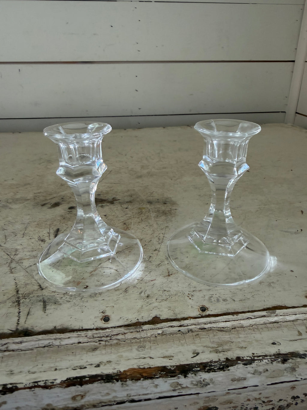 Set of 2 Glass Taper Candlestick Holders